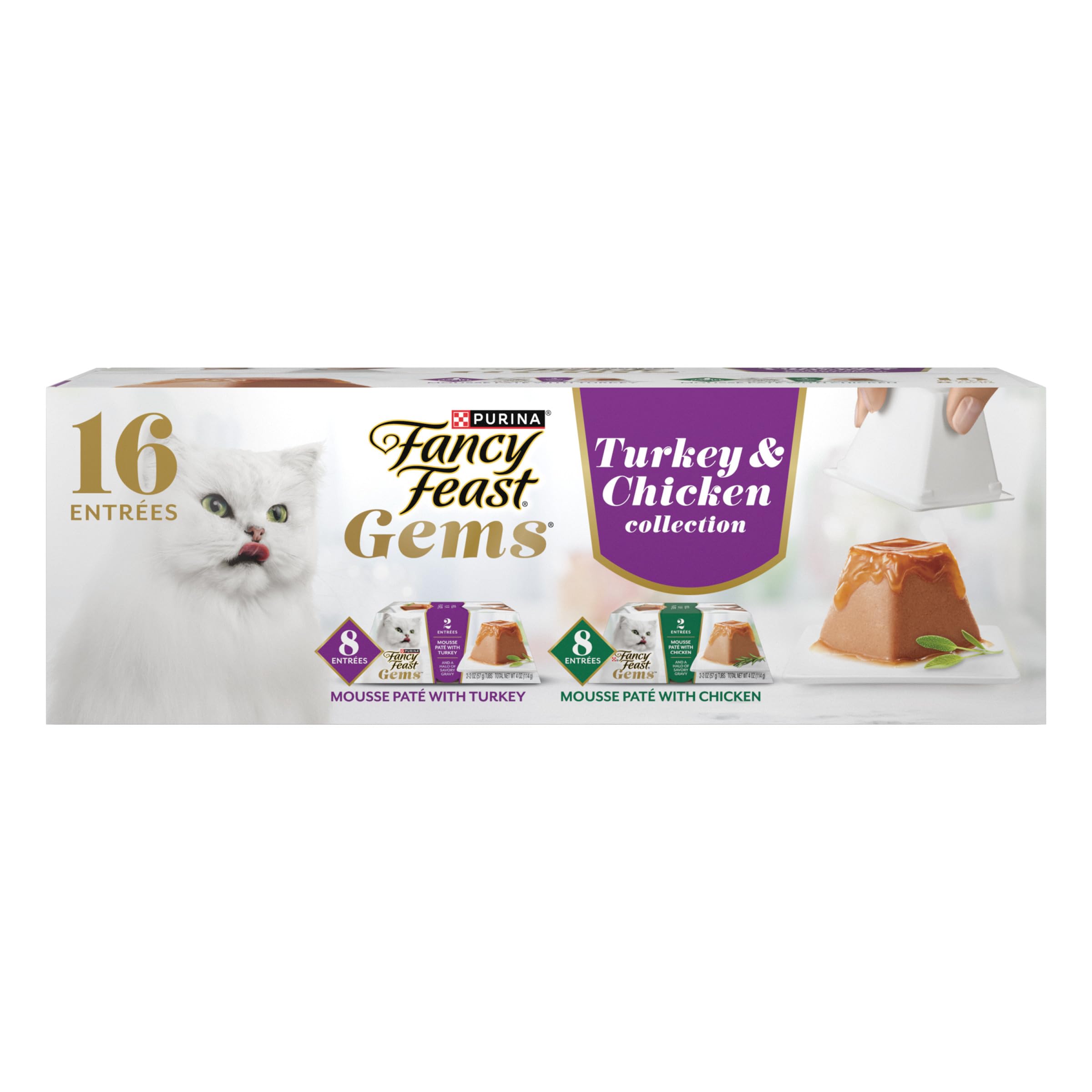 Purina Fancy Feast Gems Pate Mousse with Turkey and with Chicken Wet Cat Food Variety Pack - 4 oz. (Pack of 16)