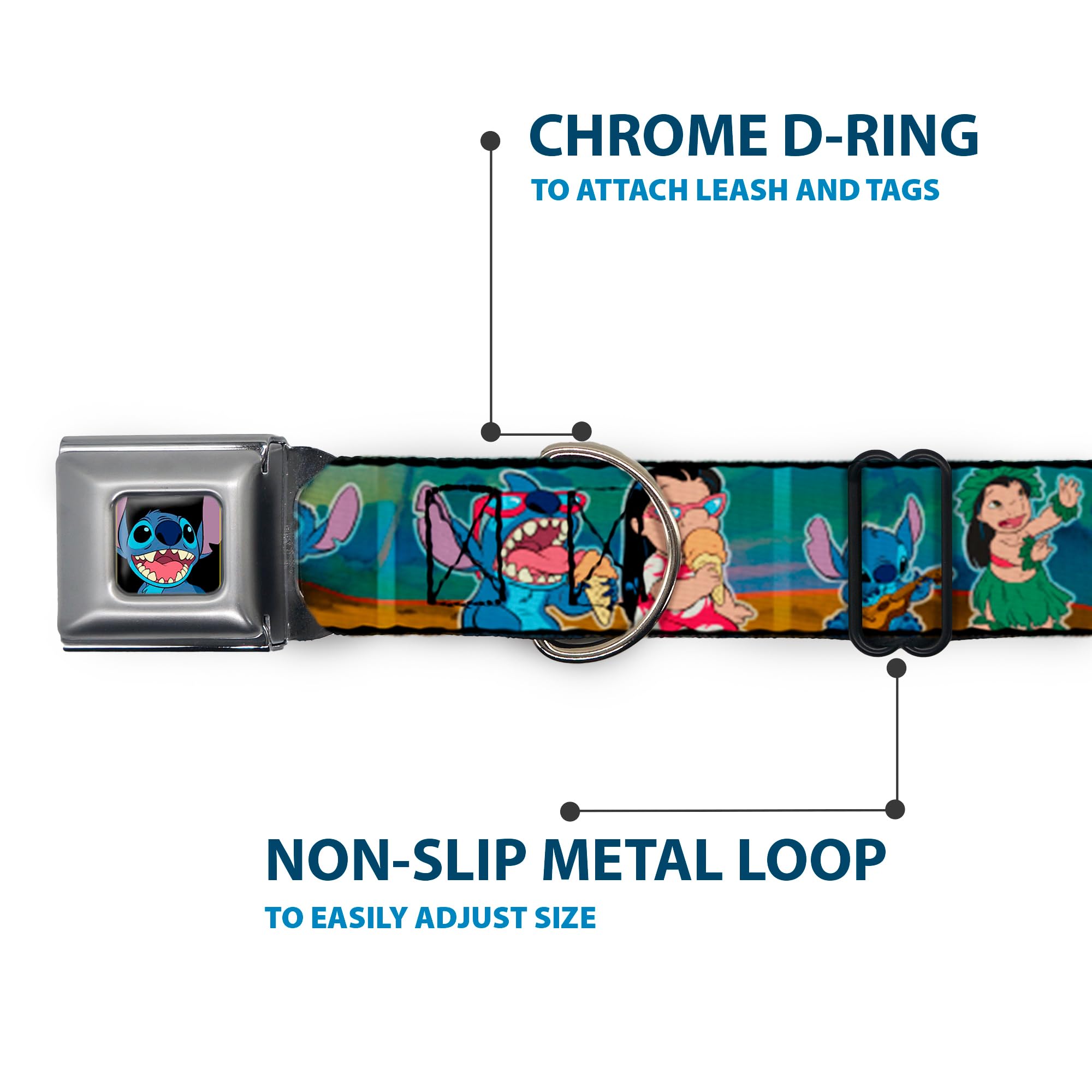 Buckle-Down Dog Collar Seatbelt Buckle Lilo Stitch 5 Scene Blocks, Multicolor, 1.5' Wide - Fits 18-32' Neck - Large (Dc-Wdy301