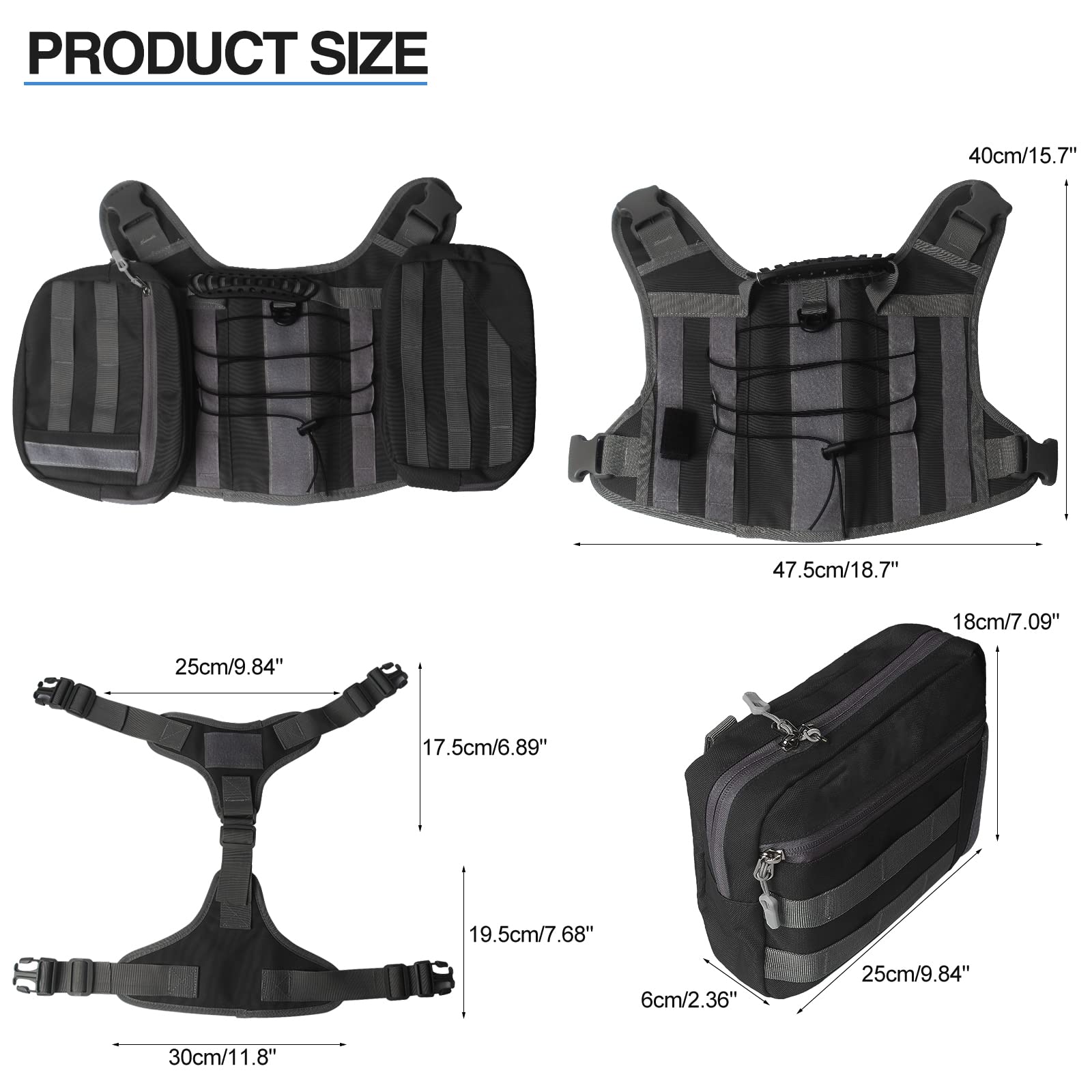 BYGD Dog Saddle Backpack, Lightweight Waterproof Harness with Removable Bags, Large Size, Camo Color for Outdoor Hiking