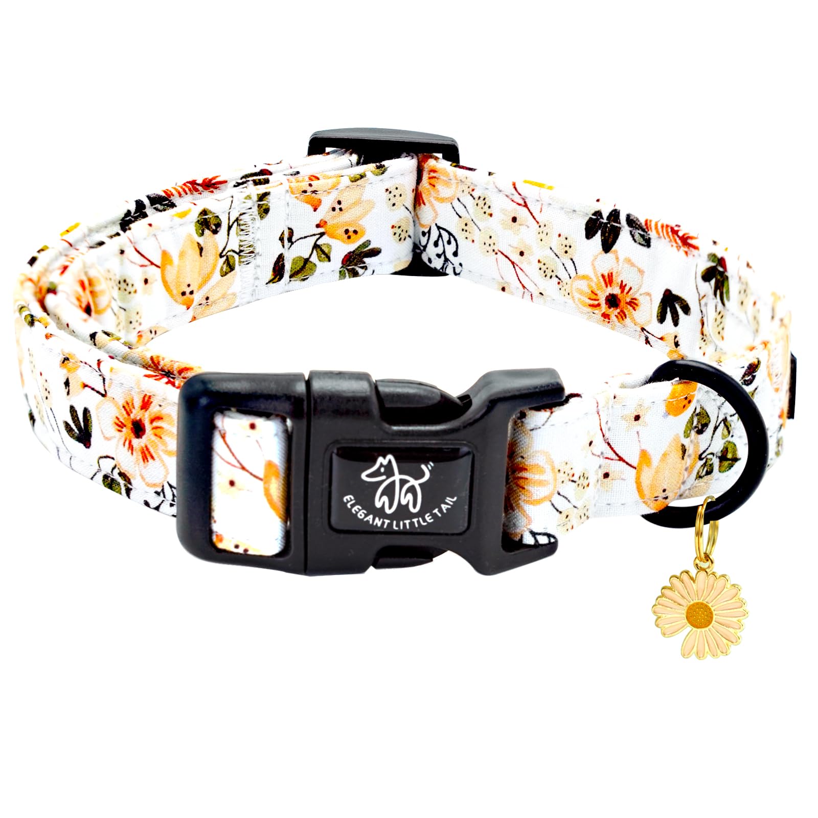 Elegant Little Tail Dog Collar,Flower Pattern Pet Collar Cute Durable Spring Female Or Male Adjustable Cotton Pet Collar With Qu
