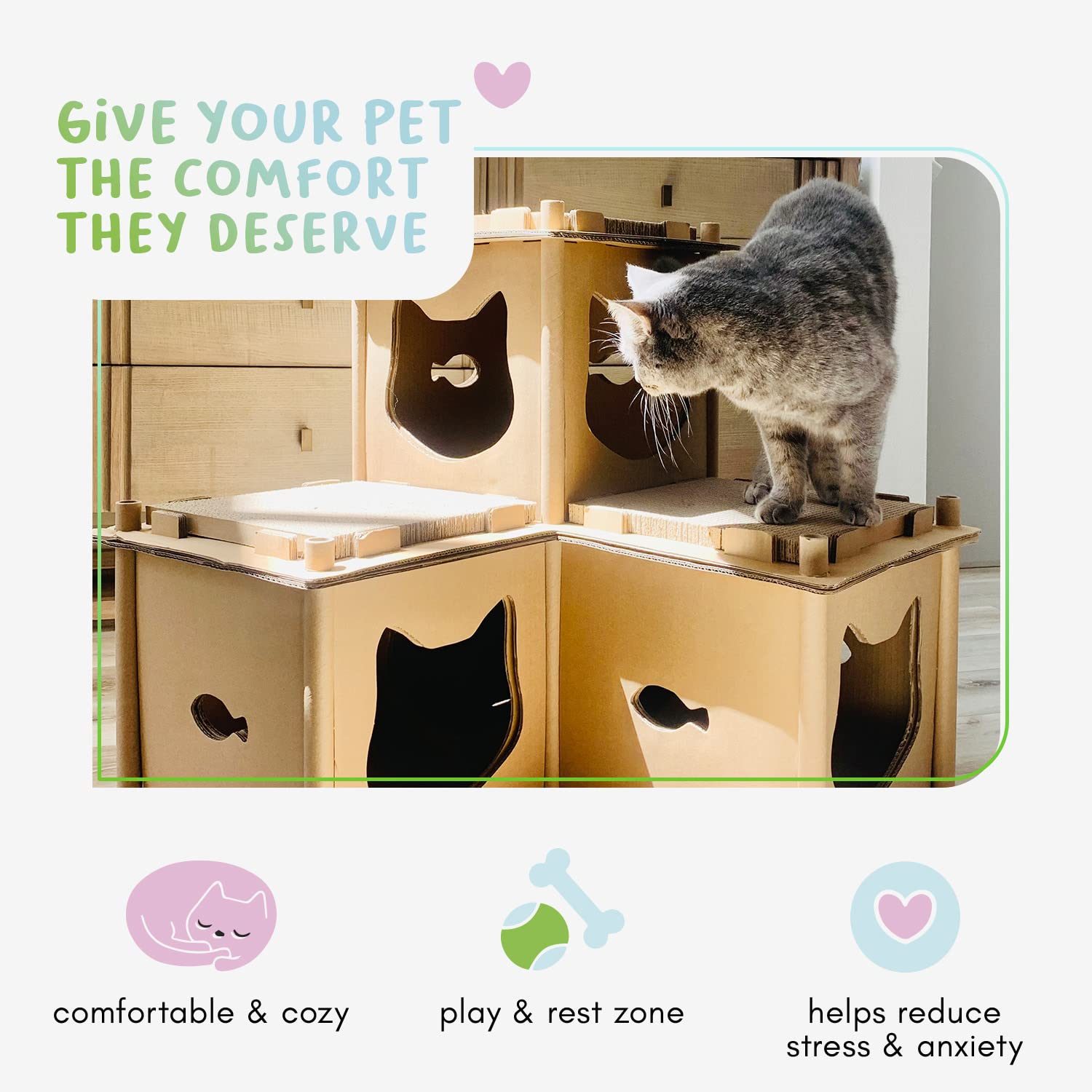 Petique Multilevel Cardboard Cat House Fortress, Indoor And Outdoor Cat Tower, Cat Scratcher Cardboard Tower, Modern Cat Furniture, Planet-Friendly Cat Playground, Great For Cats And Kitties