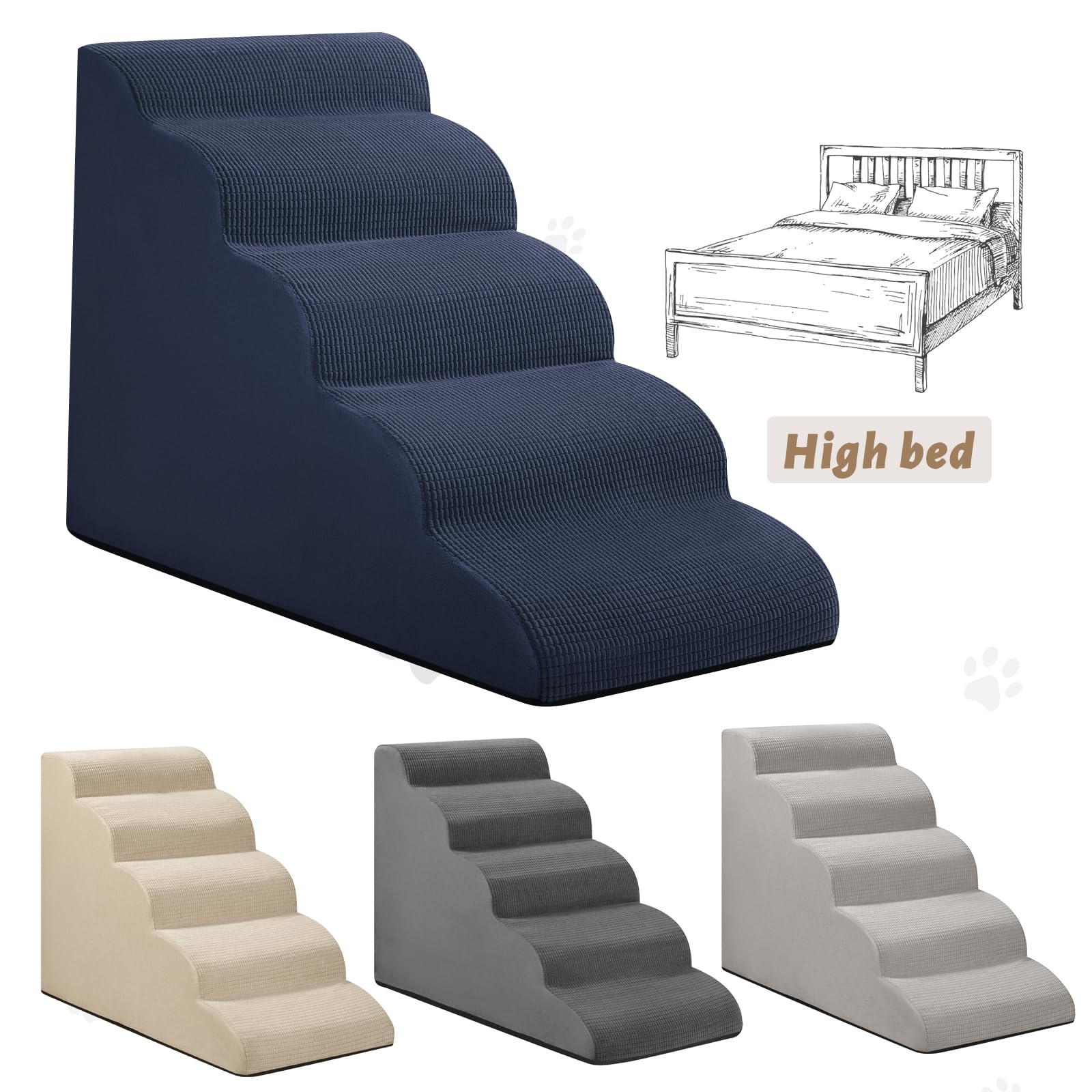 Aodisman 5-Step Dog Stairs & Ramp, Non-Slip Foam Pet Steps, 22.2" H, Blue