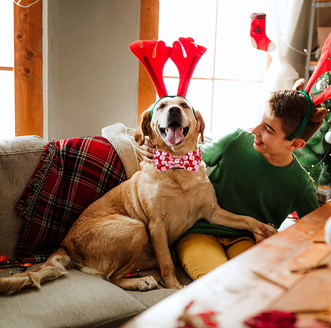 Dogwong Christmas Dog Collar With Bow Tie, Red Santa Claus Dog Collar Soft Durable Adjustable Cotton Puppy Collar For Small Medi