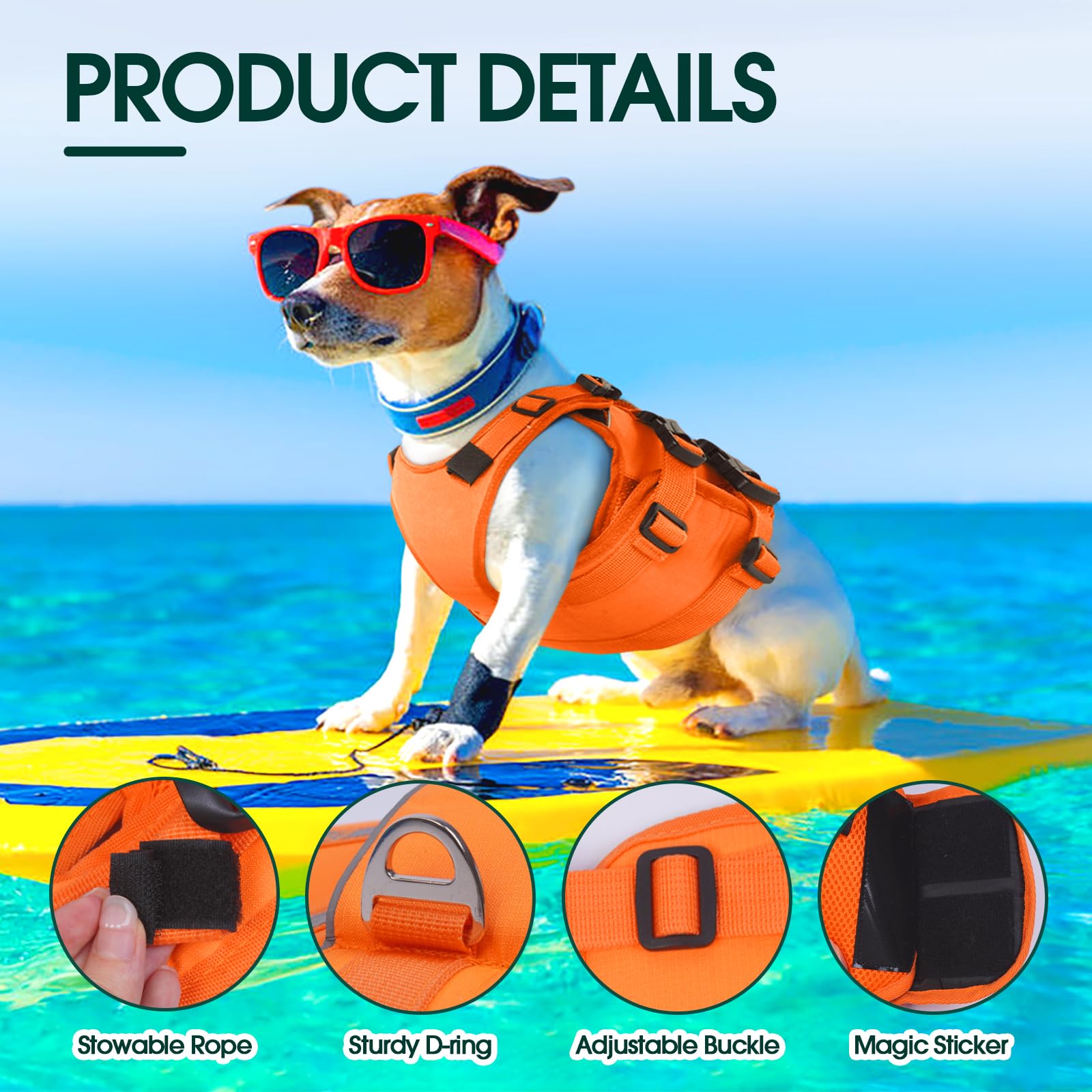 Kuoser Dog Life Jacket - High Flotation Vest for Swimming & Boating, XX-Large, A-Orange, Ripstop Oxford & Nylon, Reflective Safety Handle