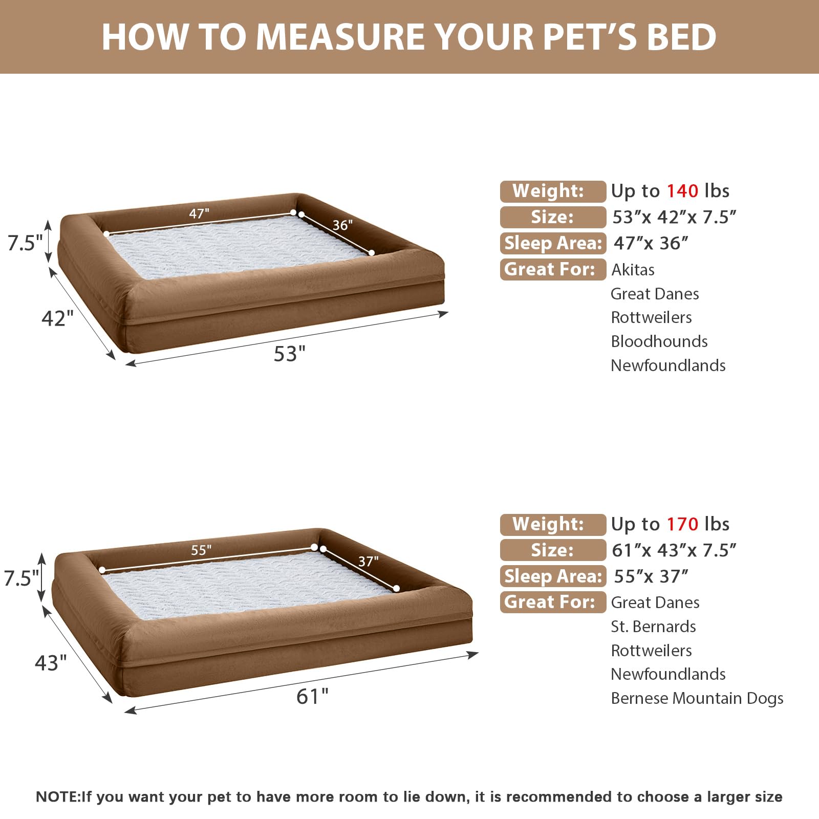 WNPETHOME Giant Dog Bed, Washable Dog Couch with Removable Waterproof Cover, Orthopedic Large Pet Sofa Bed with Bolster Sides fo