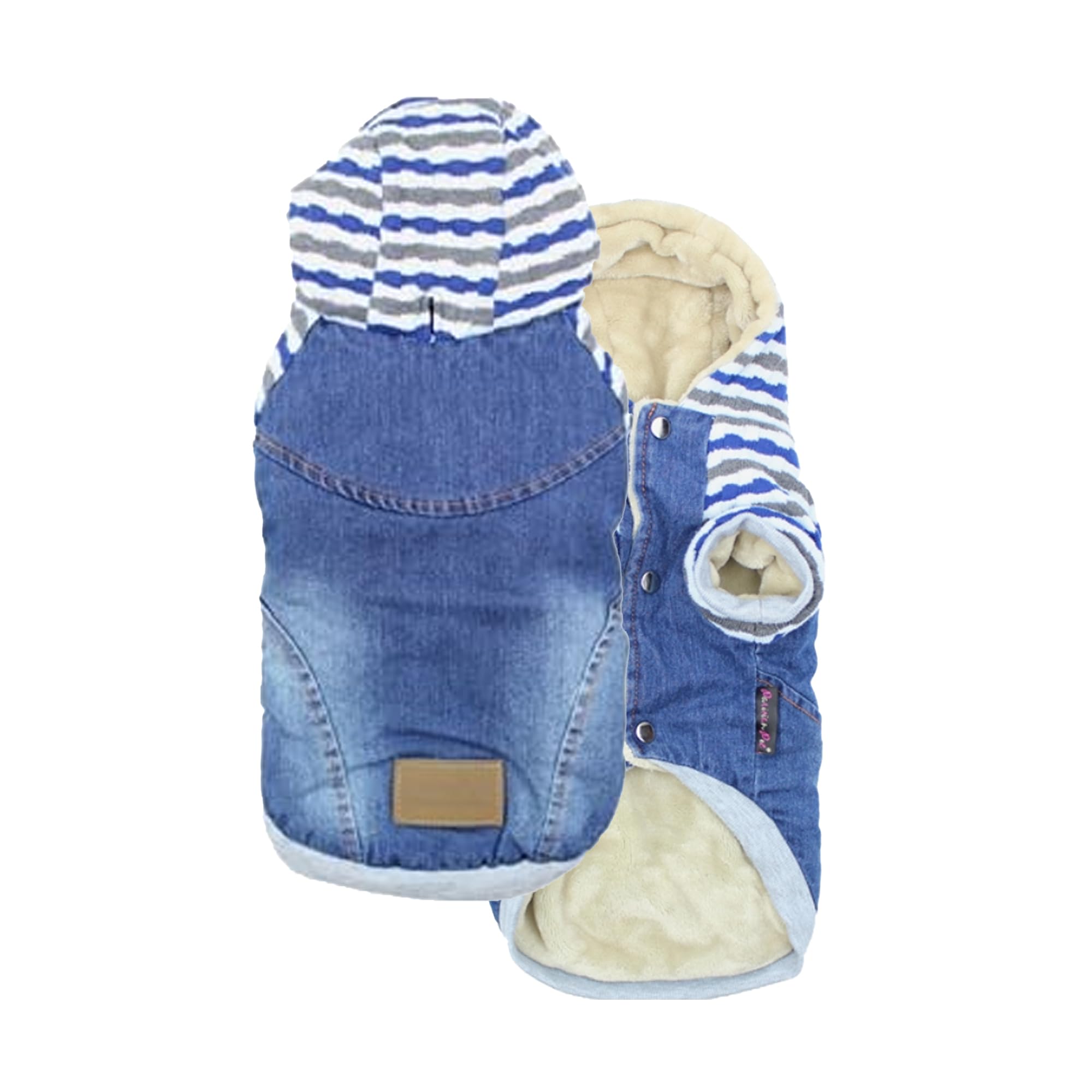 Parisian Pet Basic Dog Hoodie - Lightweight Denim Striped Sweatshirt - Pullover With Leash Hole And Pockets - Blue Cotton Dog Cl