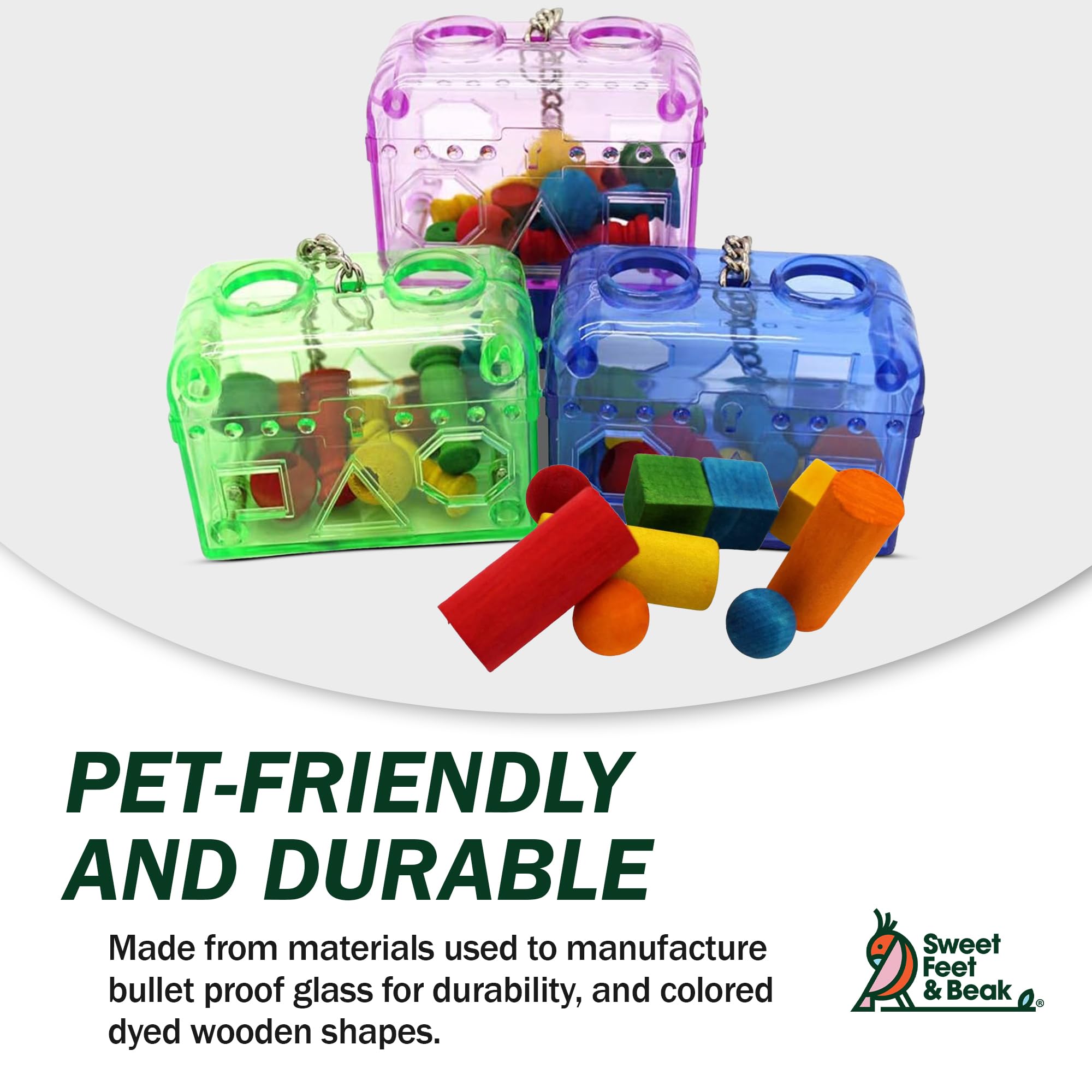 Sweet Feet and Beak Large or Small Treasure Chest - Perfect Bird Cage Toy Colorful, Safe, Easy to Install - Washable, Refillable