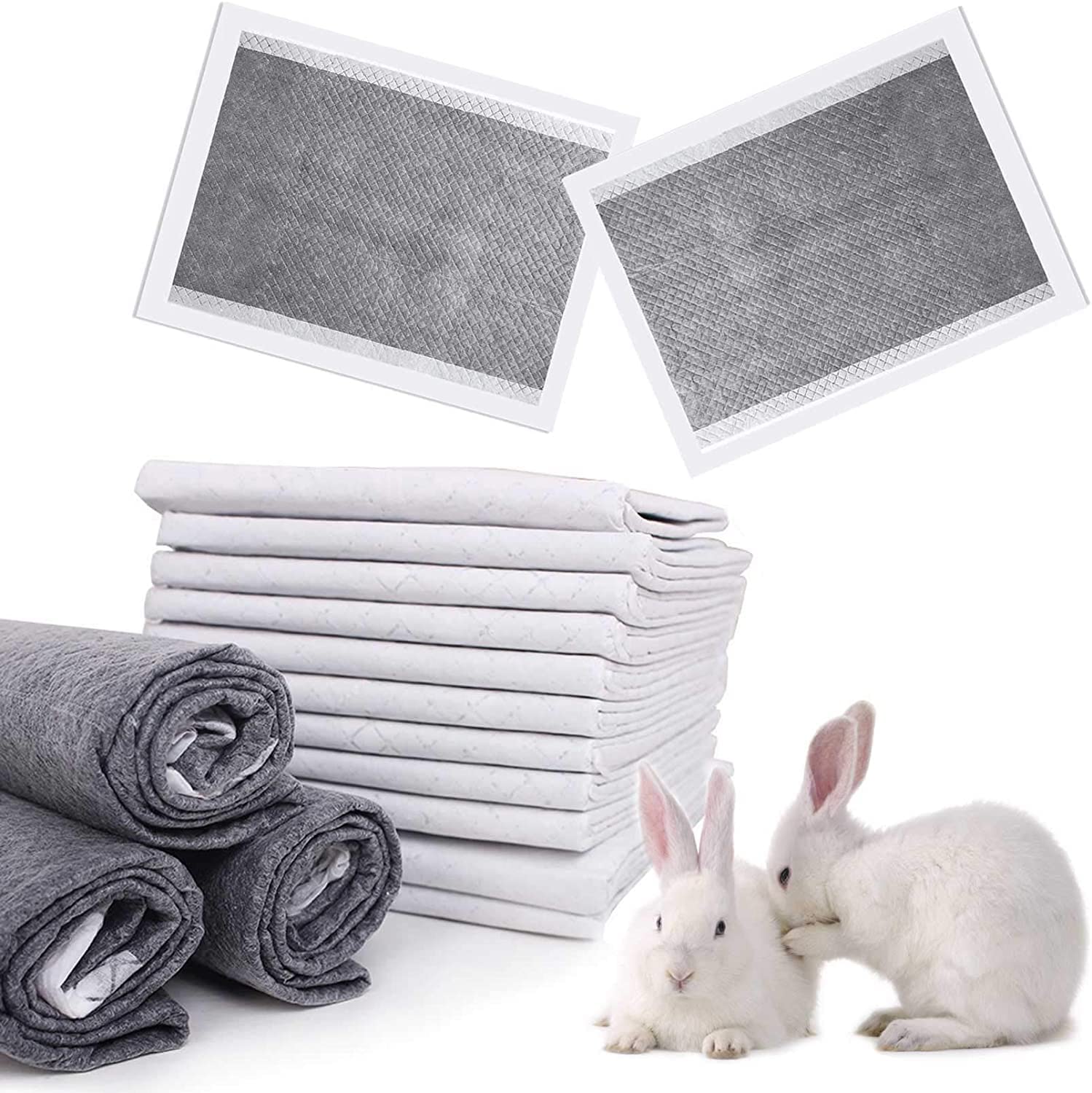 Kathson Rabbit Pee Pads Disposable Cage Liners 100Pcs All Absorb Black Carbon Odor Control Bunny Training Accessories With Quick