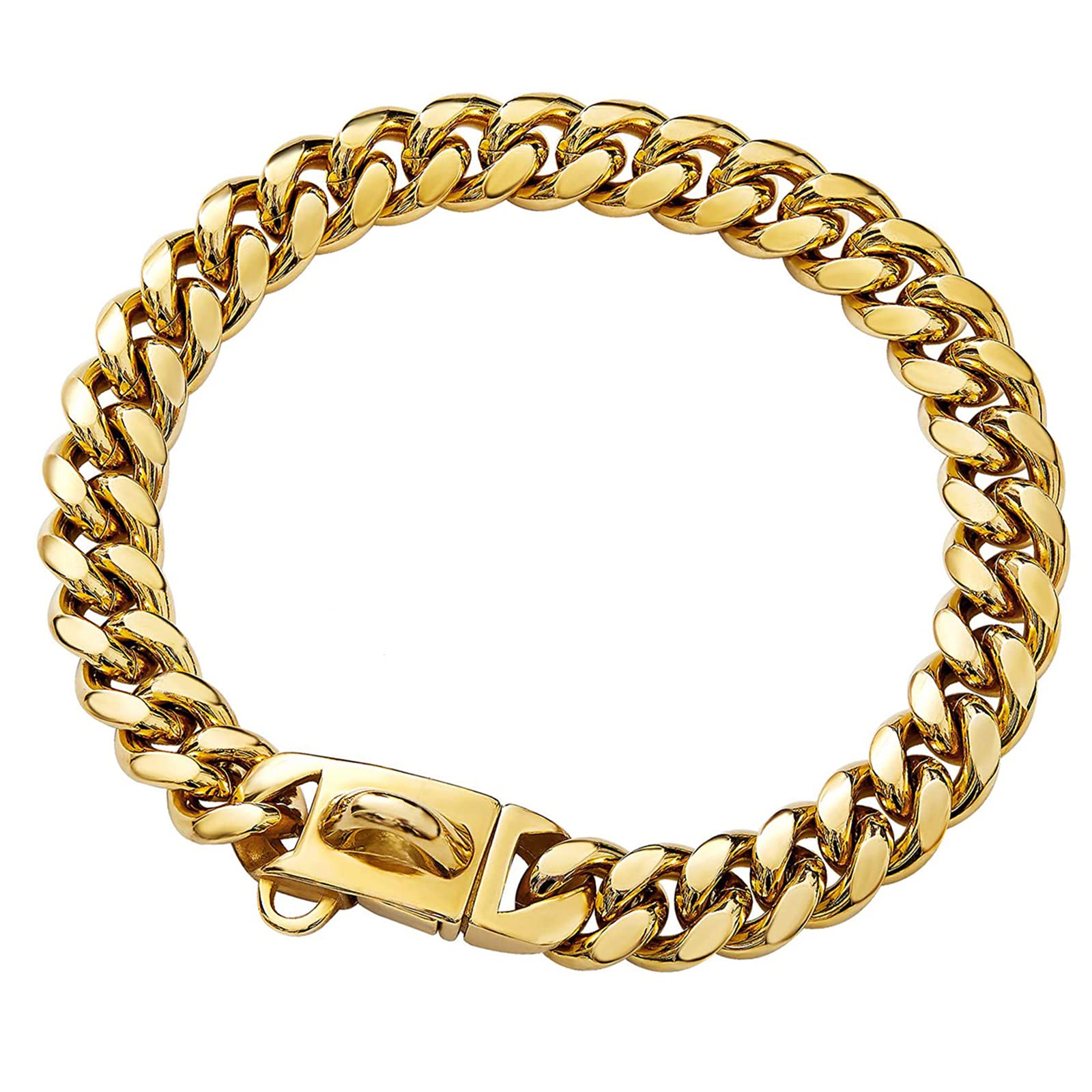 Strong Stainless Steel Gold Dog Collars With Safety Buckle Lock,14Mm Cuban Link Chain Training Collar,Dog Necklace Walking Colla