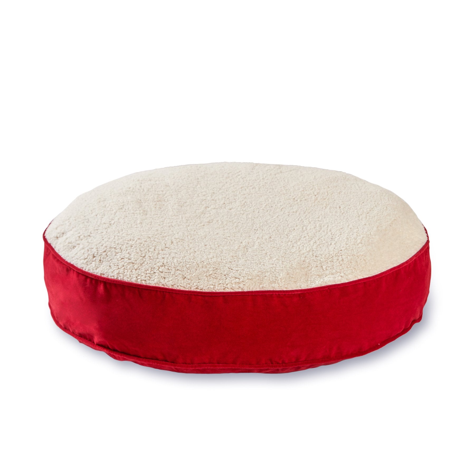 Happy Hounds Scout Deluxe Round Pillow Style Sherpa Dog Bed, Extra Small (24 X 24 In.), Red