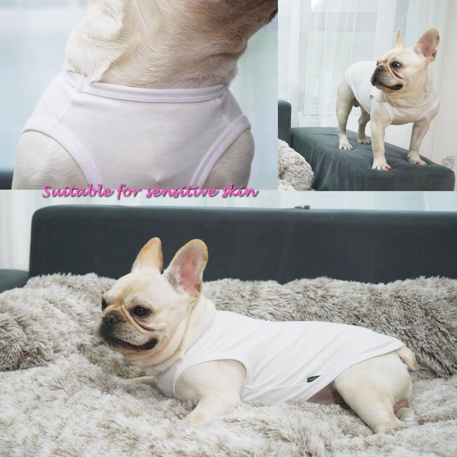 Sychien Dog Pink White Shirts,Soft Blank Cotton Tee-Shirt For Boy Girl Dogs,Plain Large Bulldog Clothes,L Pink White