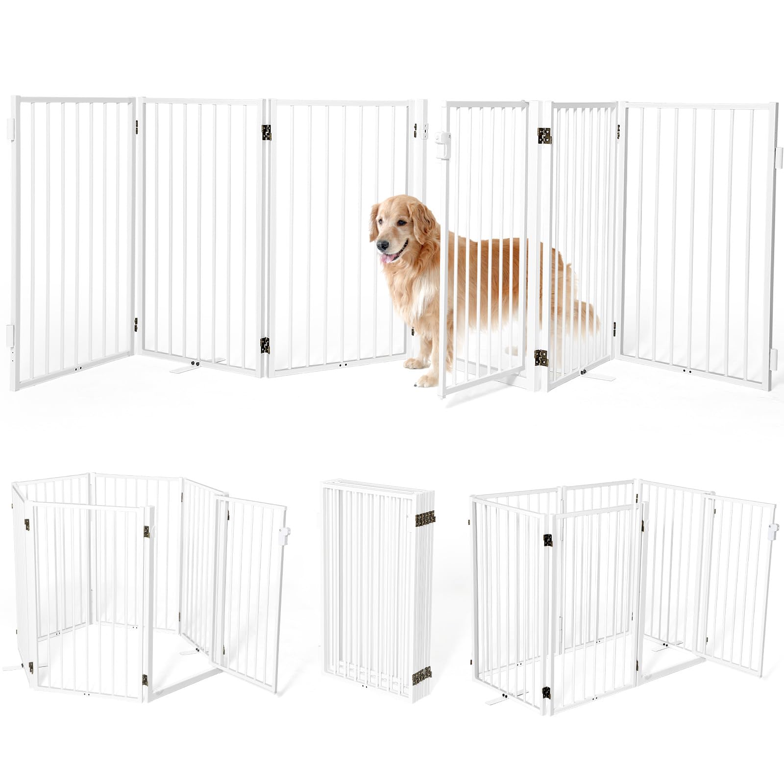 Paulmele Metal Freestanding Dog Gates with Door for Outdoor Indoor,120'' Extra Wide 36'' Tall Free Standing Dog Gate for Doorway