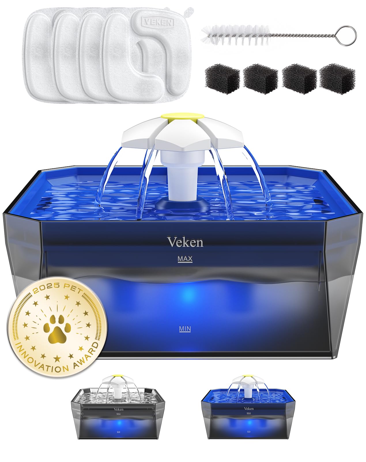 Veken Small Pet-Friendly Cat Water Fountain with Quiet Pump, Easy to Clean & Assemble, 50oz Mini Pet Water Water Dispenser with 