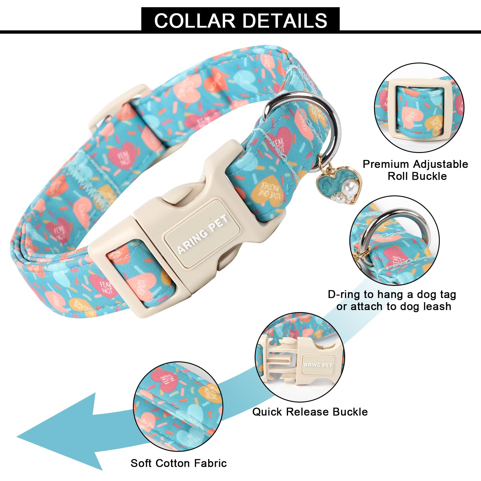 Aring Pet Valentine'S Day Dog Collar-Cute Blue Heart Dog Collars, Adjustable Valentine Heart Pet Collars Puppy Collar With Quick