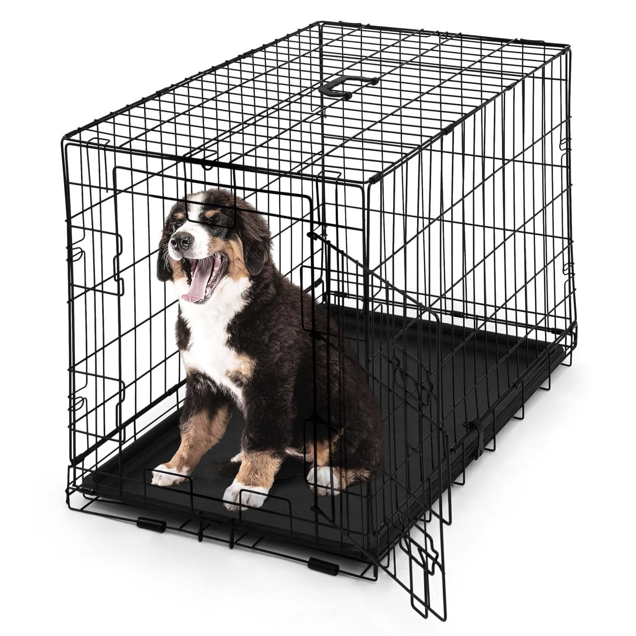 Caphaus Foldable Dog Crate Wire Metal Dog Kennel W/Leak-Proof Pan & Protecting Feet & Divider Panel, Single Door, Small, Medium 