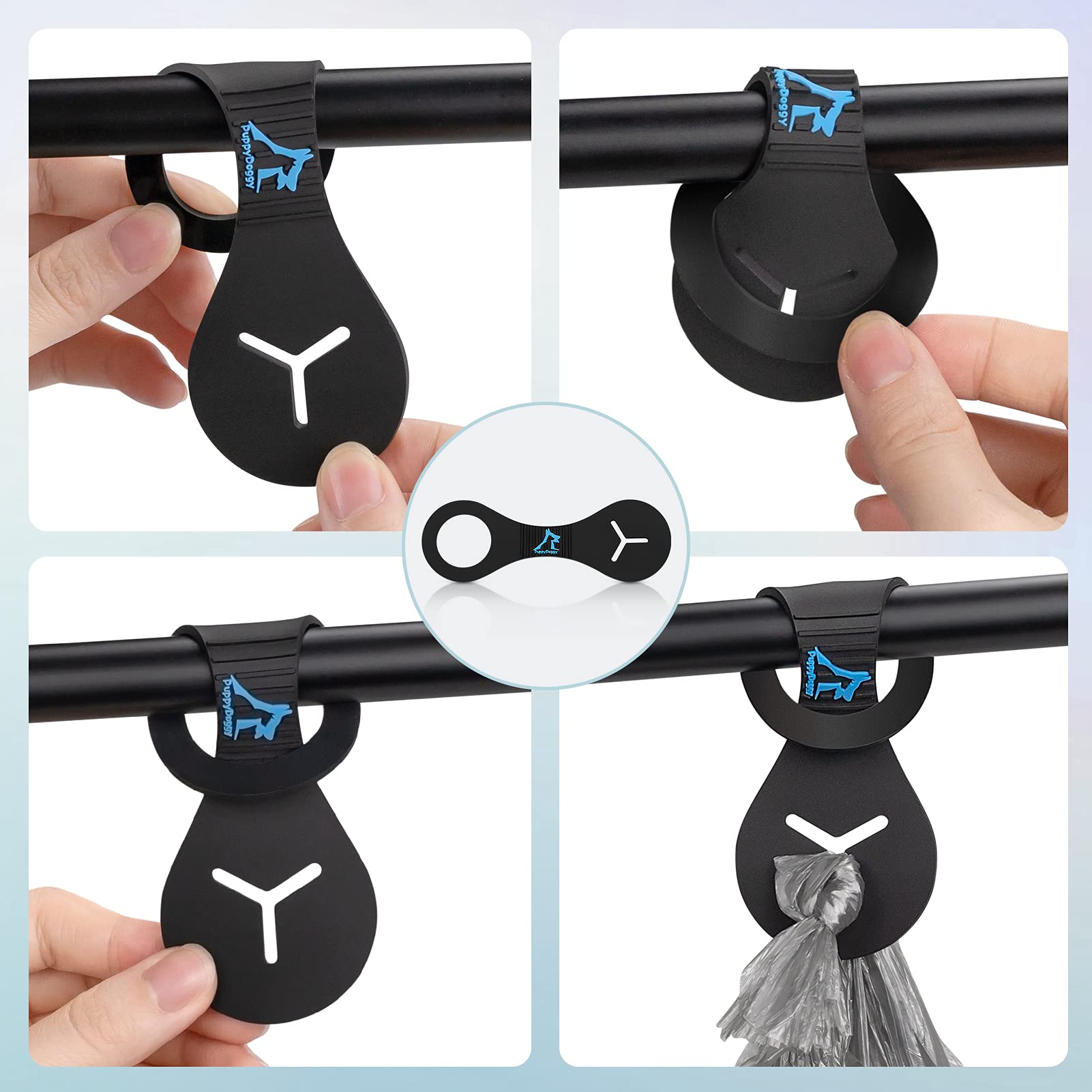 Puppydoggy Dog Poop Bag Holder For Leash Waste Bag Carrier Dog Poop Bag Dispenser For Walking Running Bicycle Accessory 2 Pieces (Black + Mixed Blue)