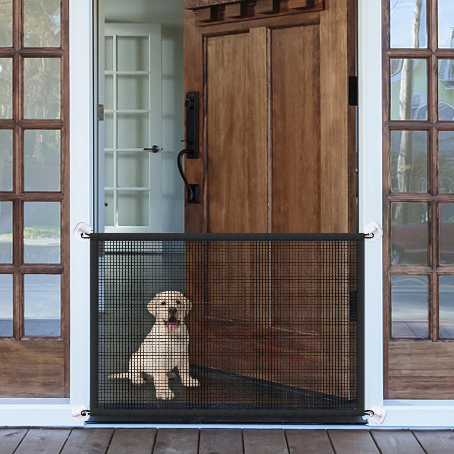 Mesh Dog Gate for Pets, Magic Pet Gate for The House, Portable Puppy Safety Fence Guard for Stairs and Doorways, Easy Install An
