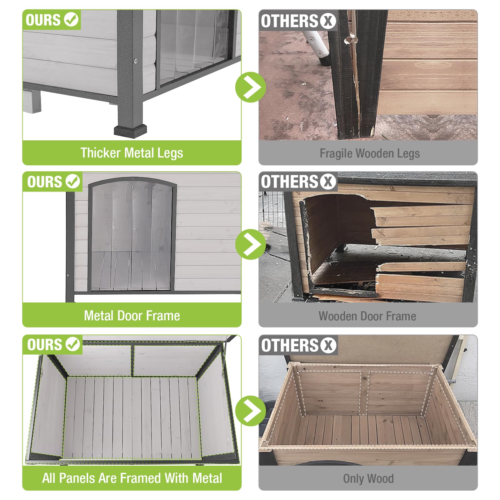 Gutinneen Chew Proof Dog House With Metal Iron Frame Outdoor Dog Kennel For Small Medium Large Indoor Dog Cage (43.3'' L,Off-Whi
