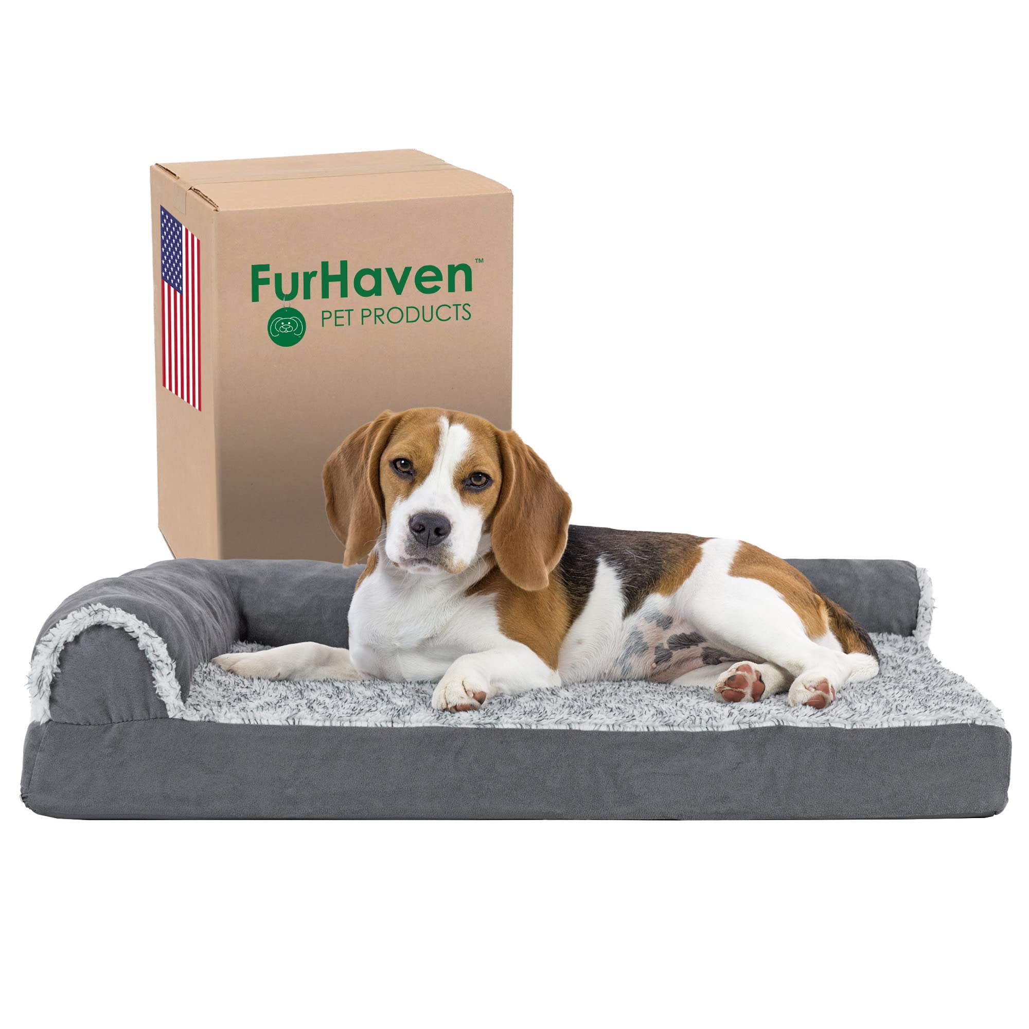 Furhaven Cooling Gel Dog Bed For Medium/Small Dogs W/ Removable Bolsters & Washable Cover, For Dogs Up To 35 Lbs - Two-Tone Plus