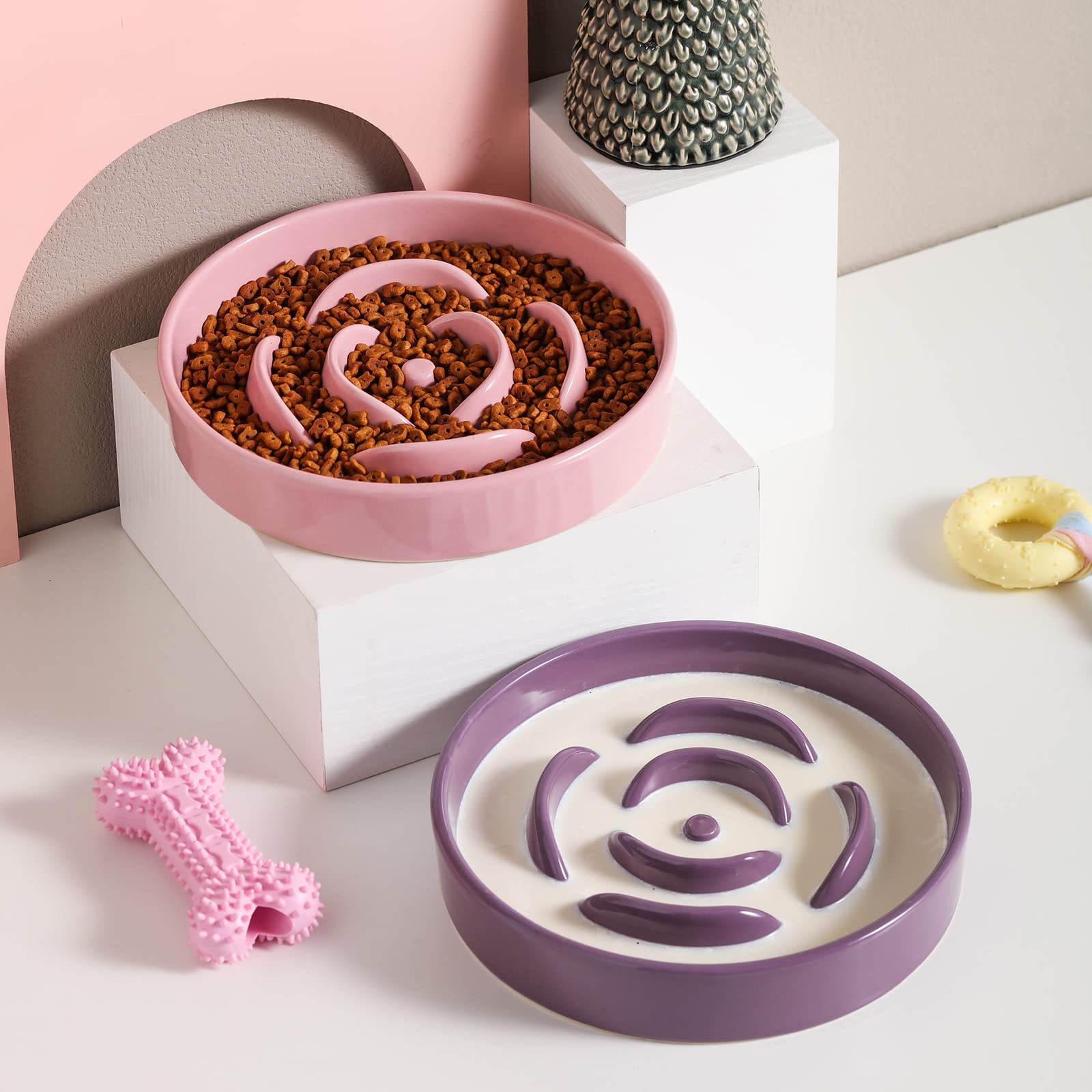 8.66 in Purple Ceramic Slow Feeder Dog Bowl for Medium and Large Breed,Pet Feeding Dog Food Water Dish Heavy Wighted,Puppy Bowl