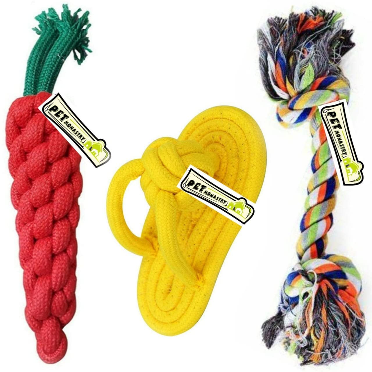 Pet Monastry Dog Toys Rope Toys Chew Toys Carrot | Rope Slipper | 2 Knot For Puppies And Dogs Teething Chewing  Color May Vary