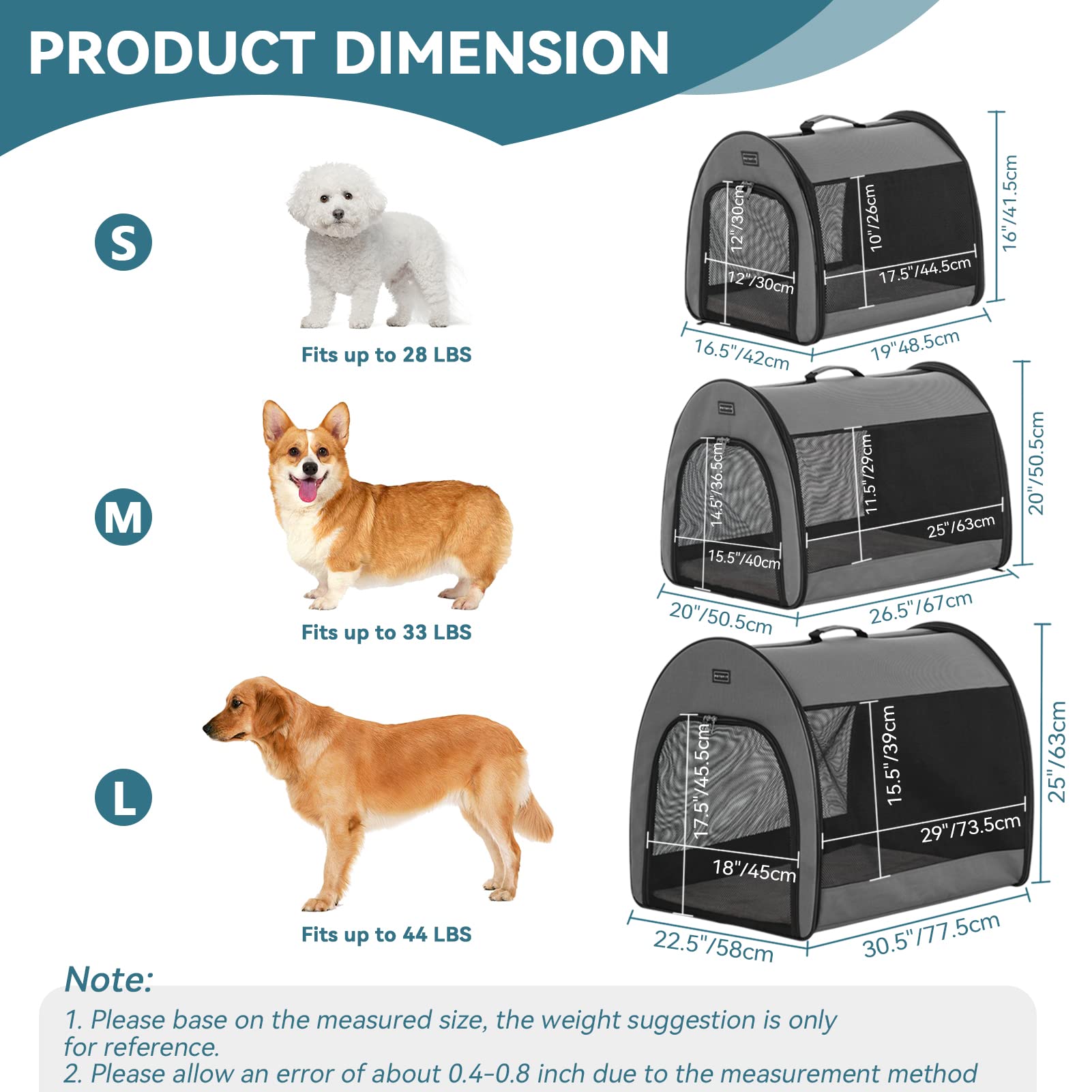 Petsfit Soft Dog Crate, Arch Design Indoor Dog Kennel Outdoor/Indoor Use, Collapsible Portable Dog Crate 19' Lx26 Wx20 H, Grey