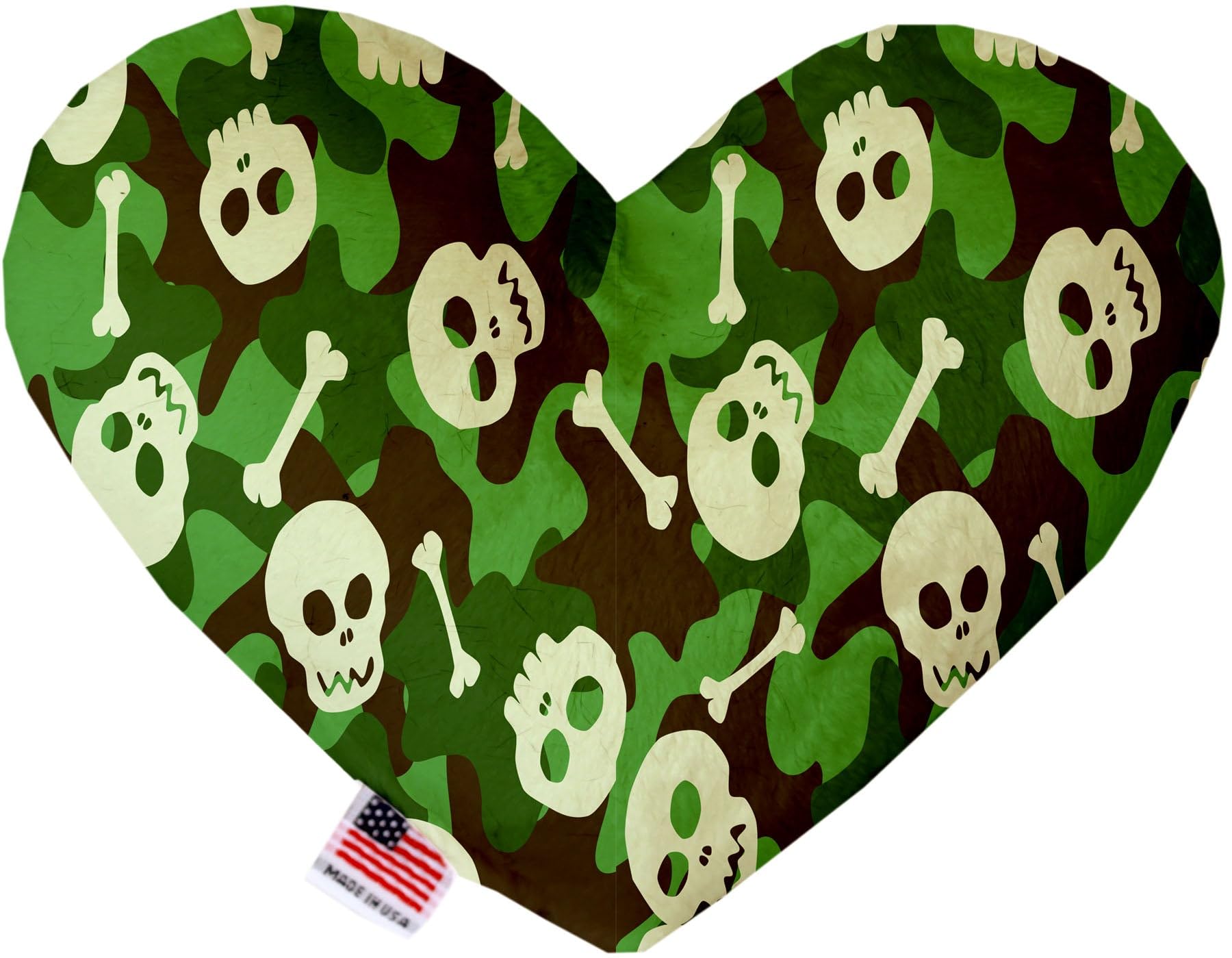 Pet and Dog Plush Heart or Bone Toy, "Skulls Group" (Available in different sizes, and 12 different pattern options!) Green Camo Skulls 6" Plush Heart