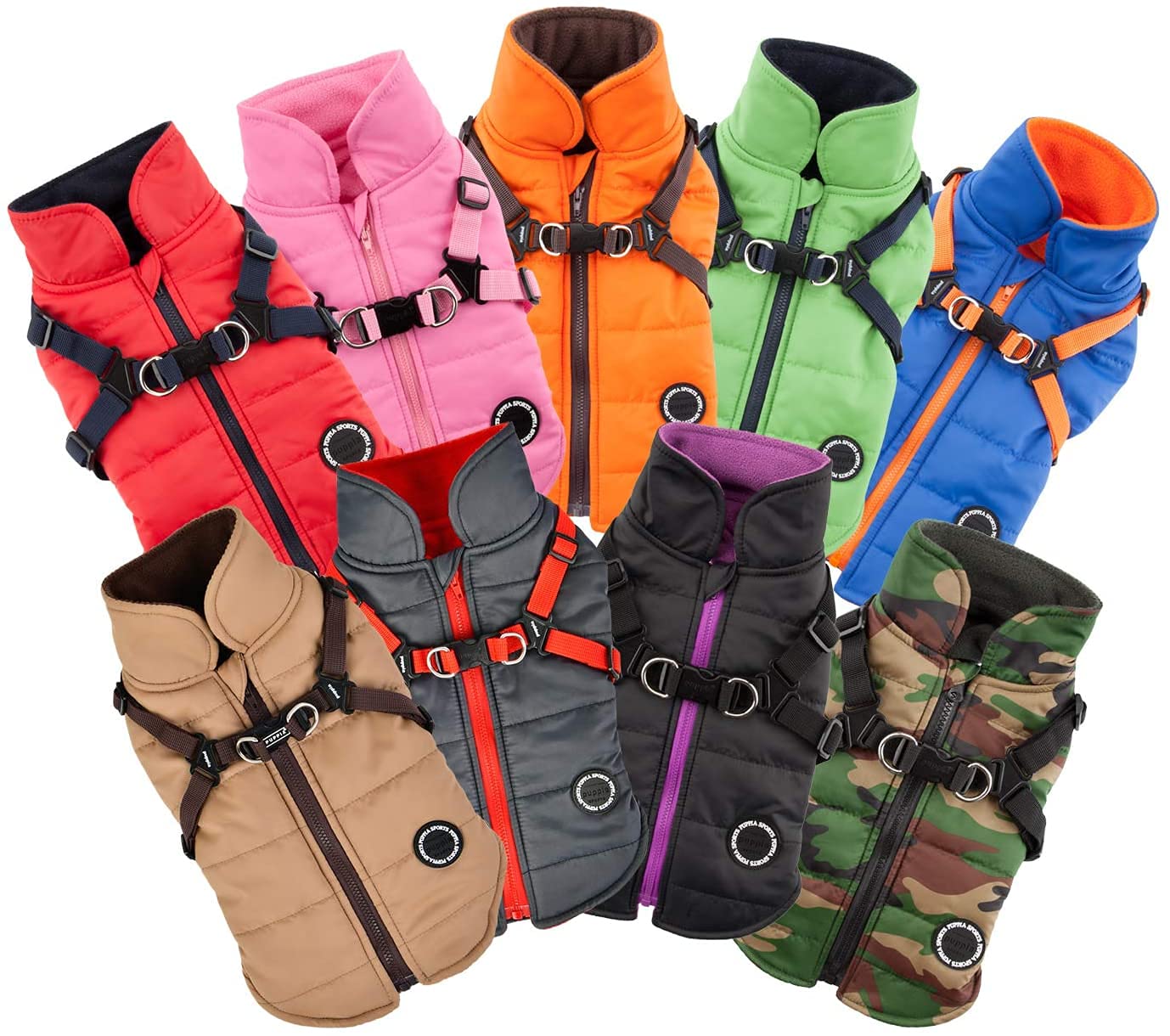 Puppia Mountaineer Winter Dog Coat With Integrated Harness No Pull Cold Weather Waterproof Warm Fleece Back Zipper For Small & Medium Dog, Pink, Medium