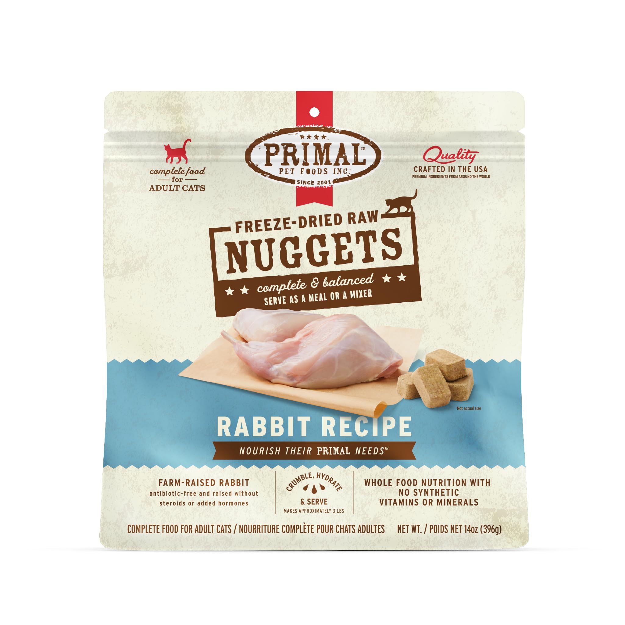 Primal Freeze Dried Raw Cat Food Nuggets Rabbit, Complete & Balanced Meal or Topper, Premium, Healthy, Grain Free, High Protein 