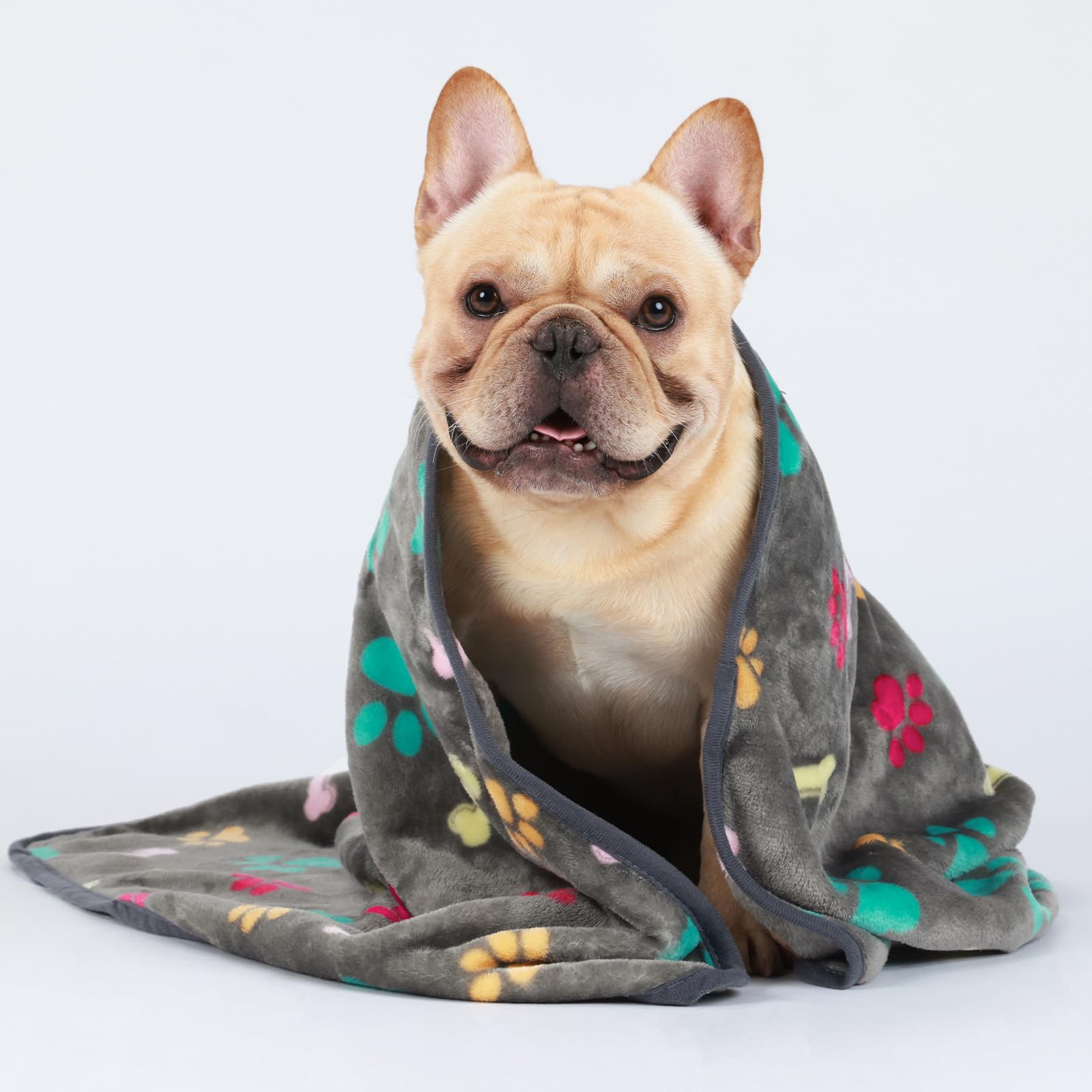 Luciphia 1 Pack 3 Blankets Fluffy Premium Fleece Pet Blanket Flannel Paw Bone Printed Throw For Dog Cat(Medium 30'X20', Khaki/Blue/Navy)
