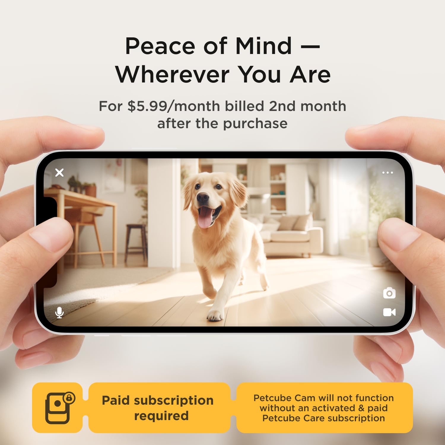 Petcube Cam And Care Coverage Subscription | Indoor Wi-Fi Pet And Security Camera With Phone App, Cats And Dogs Monitor With 2-W