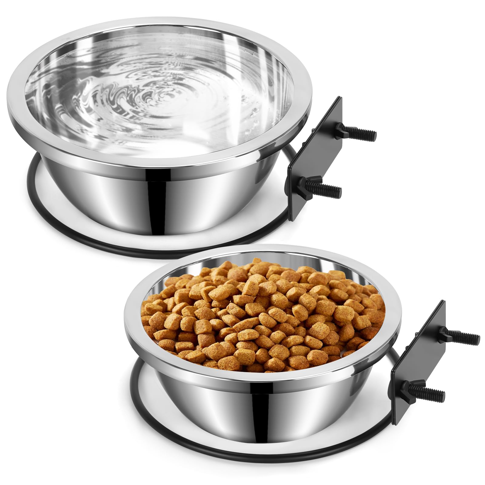 Large Dog Crate Water Bowls Hanging,2 Packs Mountable Food Water Bowls for Dog Crate Kennel Cage,Thicken Stainless Steel Feeder 
