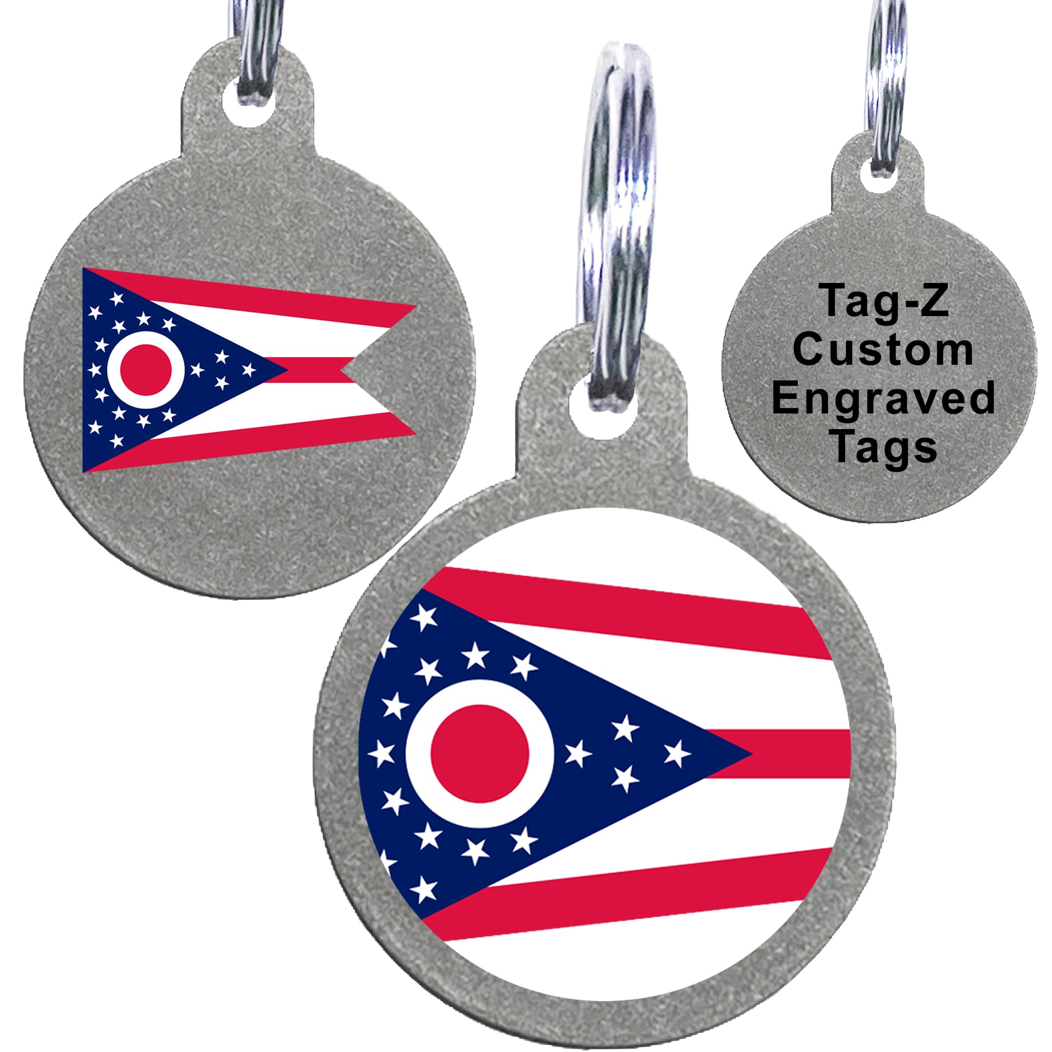 Ohio Flag Pet Id Tags, Custom Printed And Laser Engraved Circle