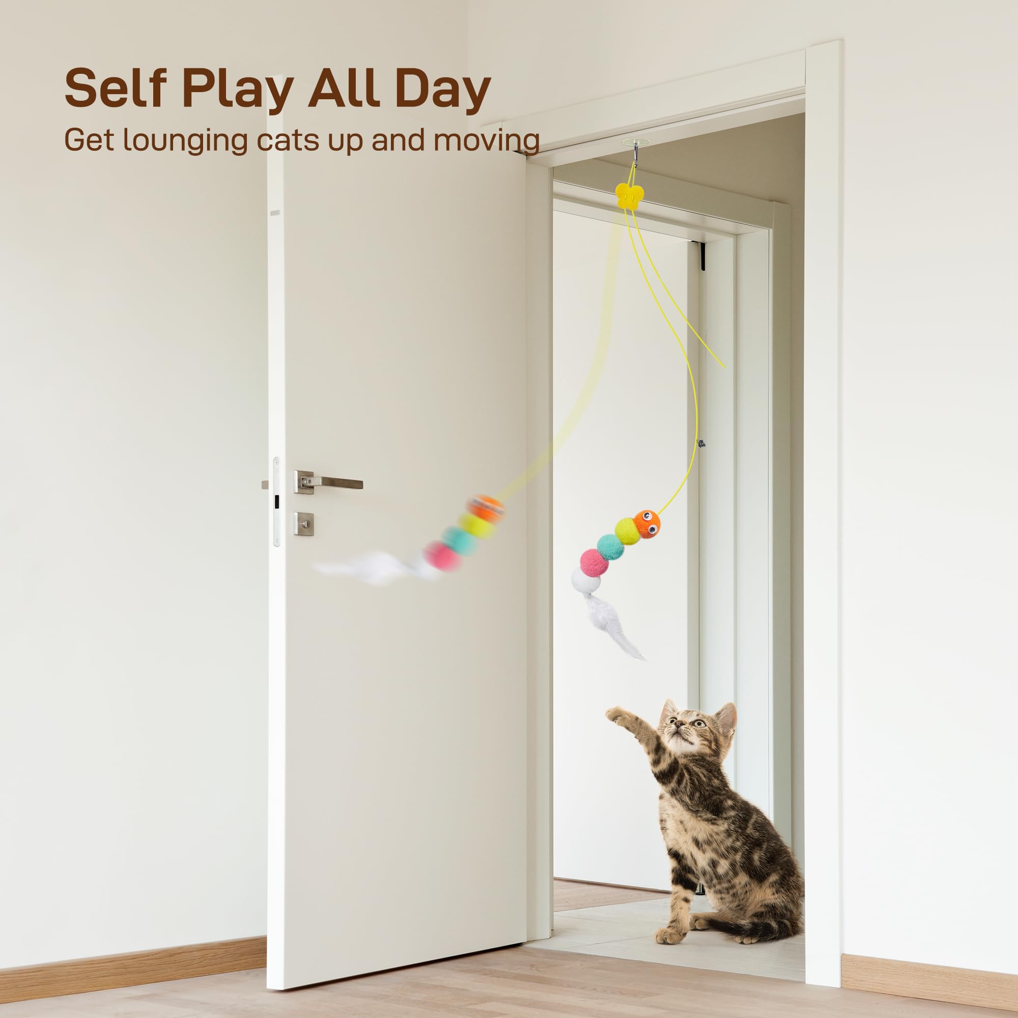 Potaroma Interactive Cat Feather Toys 5 Pcs, Cat Teaser Retractable Hanging Indoor Kitten Play Chase Exercise, Mental Physical S