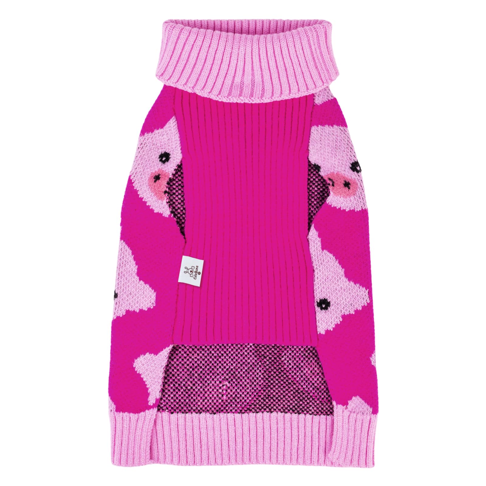 Cutebone Dog Sweater For Small Dogs Pink Pig Knit Puppy Sweater Turtleneck Pet Winter Clothes Cat Apparel With Harness Hole