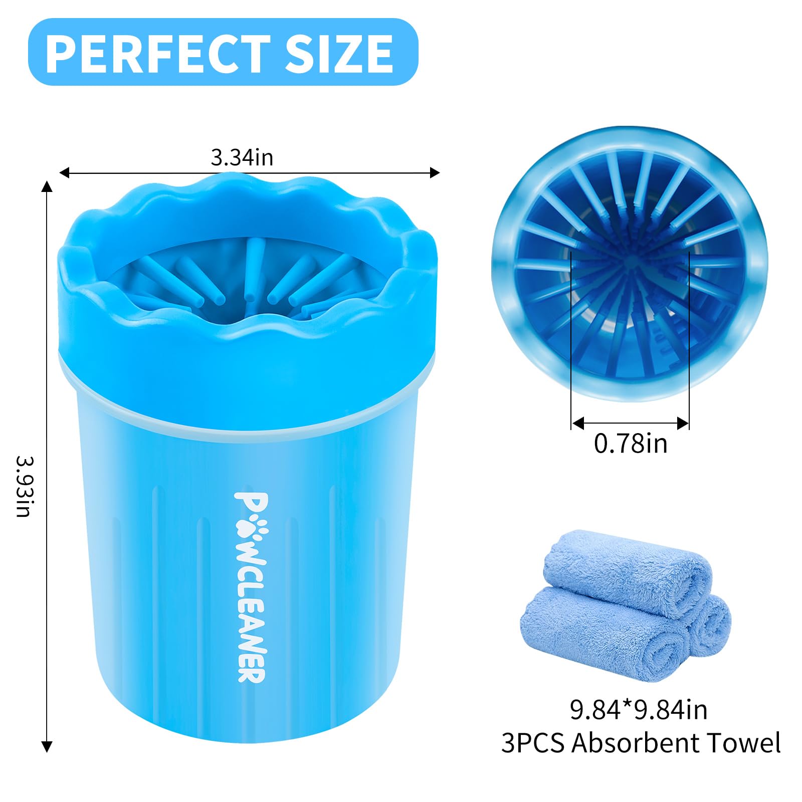 Comotech Dog Paw Cleaner, Portable Dog Paw Washer Pet Cleaning Silicone Brush With 3 Absorbent Towel, Pet Foot Cleaner For Small Breed Dogs(Blue)