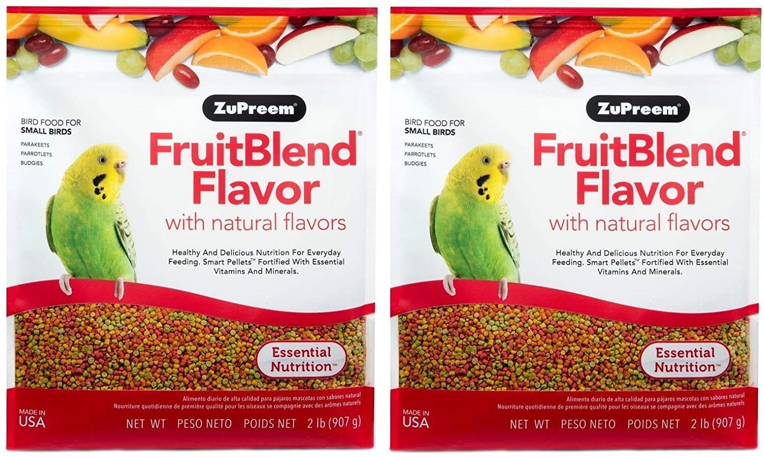 ZuPreem FruitBlend Flavor Pellets Bird Food for Small Birds, 2 lb (2-Pack) - Powerful Pellets Made in USA, Naturally Flavored fo