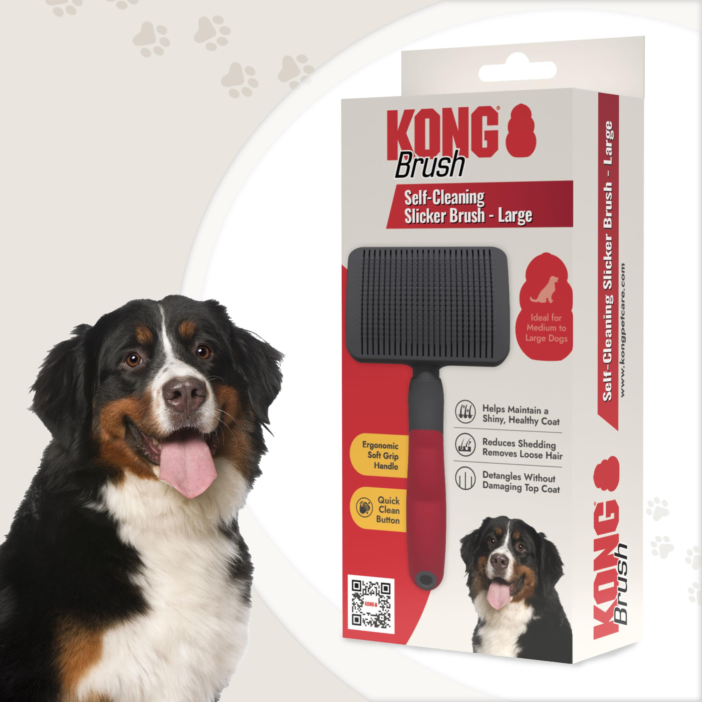 KONG Large Self-Cleaning Slicker Brush - Easy Hair Removal, Reduces Shedding, Non-Slip Grip, Long Metal Pins, for Medium to Larg