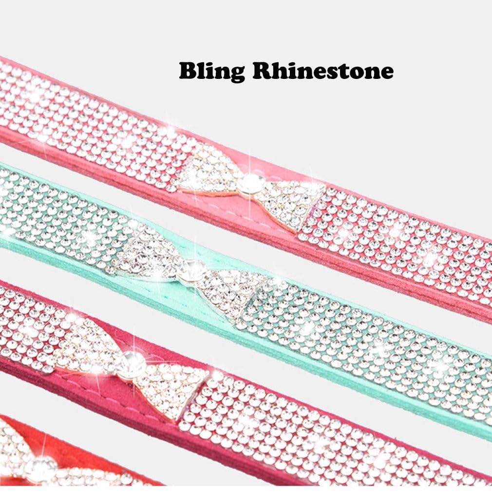 Pink Xs Dog Collar With Rhinestone, Pretty Bow Crystal Bling Cat Collars Glitter Jeweled Sparkly Diamond Girl Puppy Collar For X