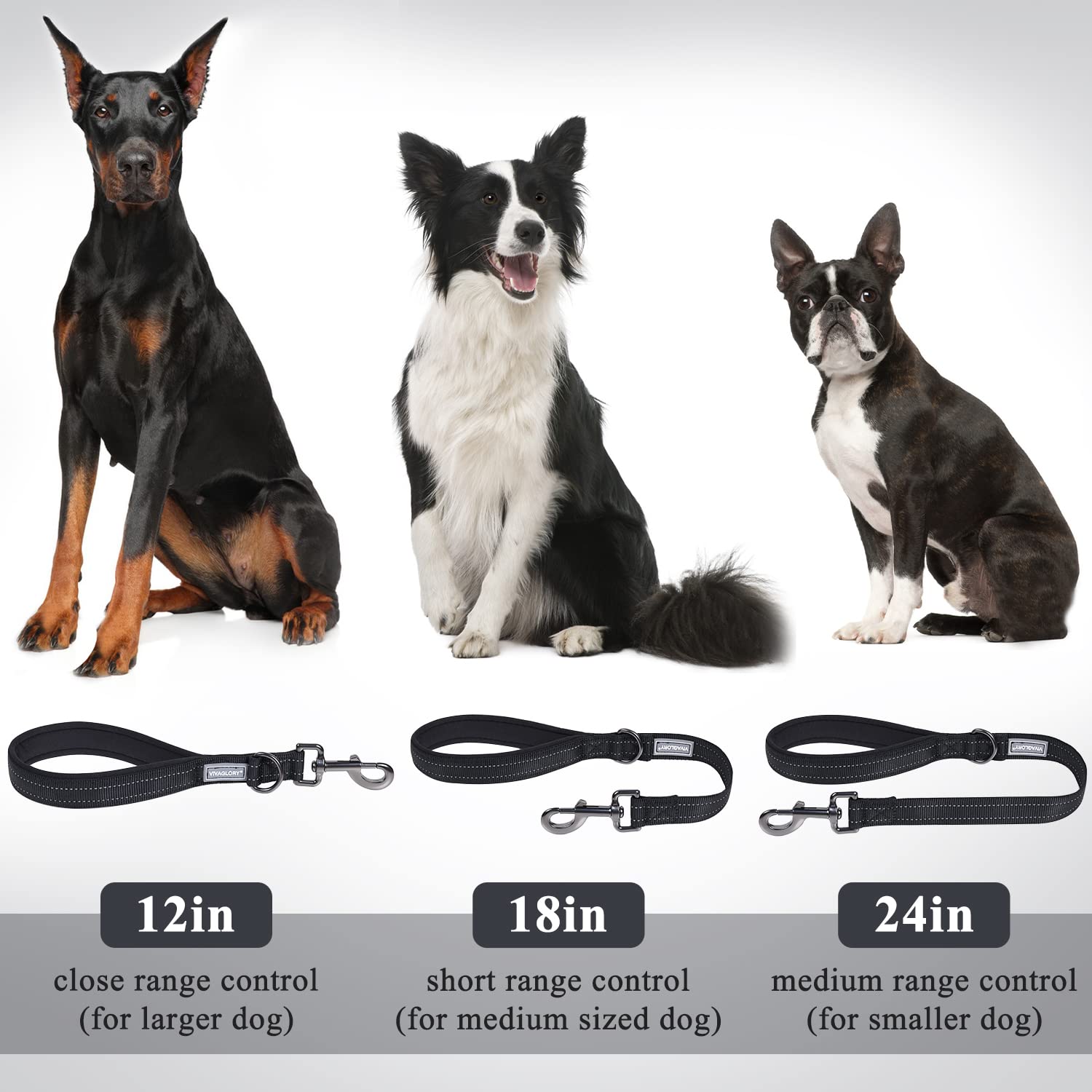 Vivaglory Short Dog Leash For Medium & Large Dogs, 18Inch, Black