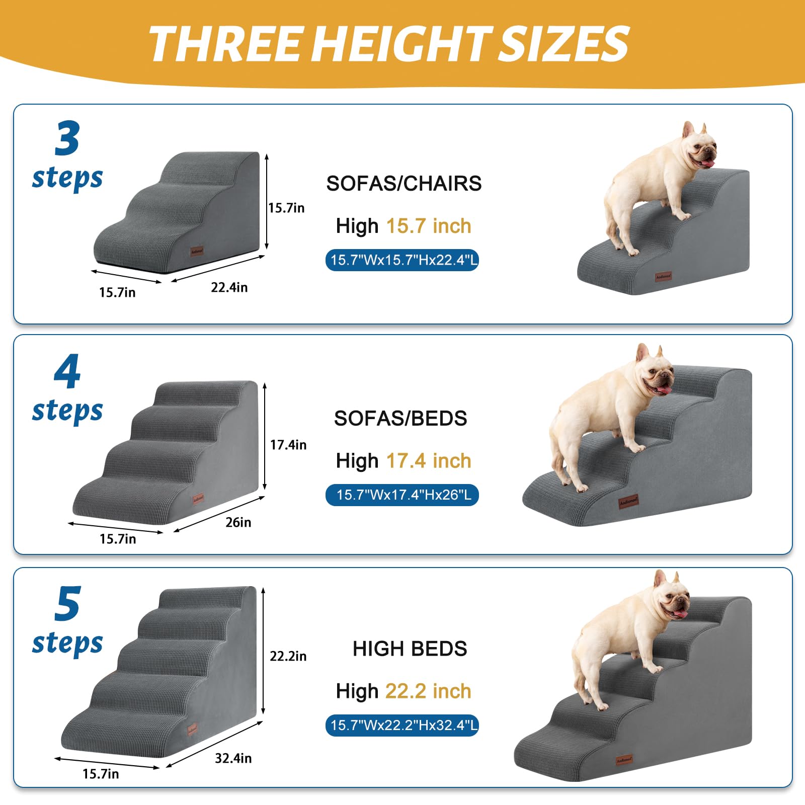 Aodisman Dog Steps for Bed, 4-Step Dog Stairs Ramp for Small Dogs and Cats, Indoor Non-Slip Pet Stairs Suitable for Older, Short