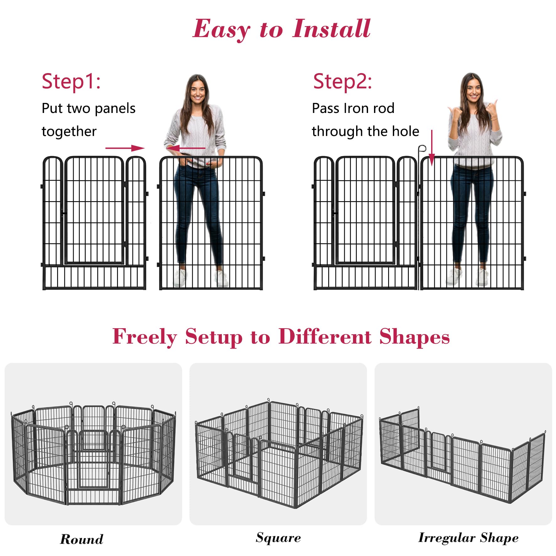 Jhsomdr Dog Playpen 40 Inch Dog Fence For Outdoor Indoor Use Heavy Duty Metal Dog Pen For Large Dogs, Rustproof Pet Playpen Port