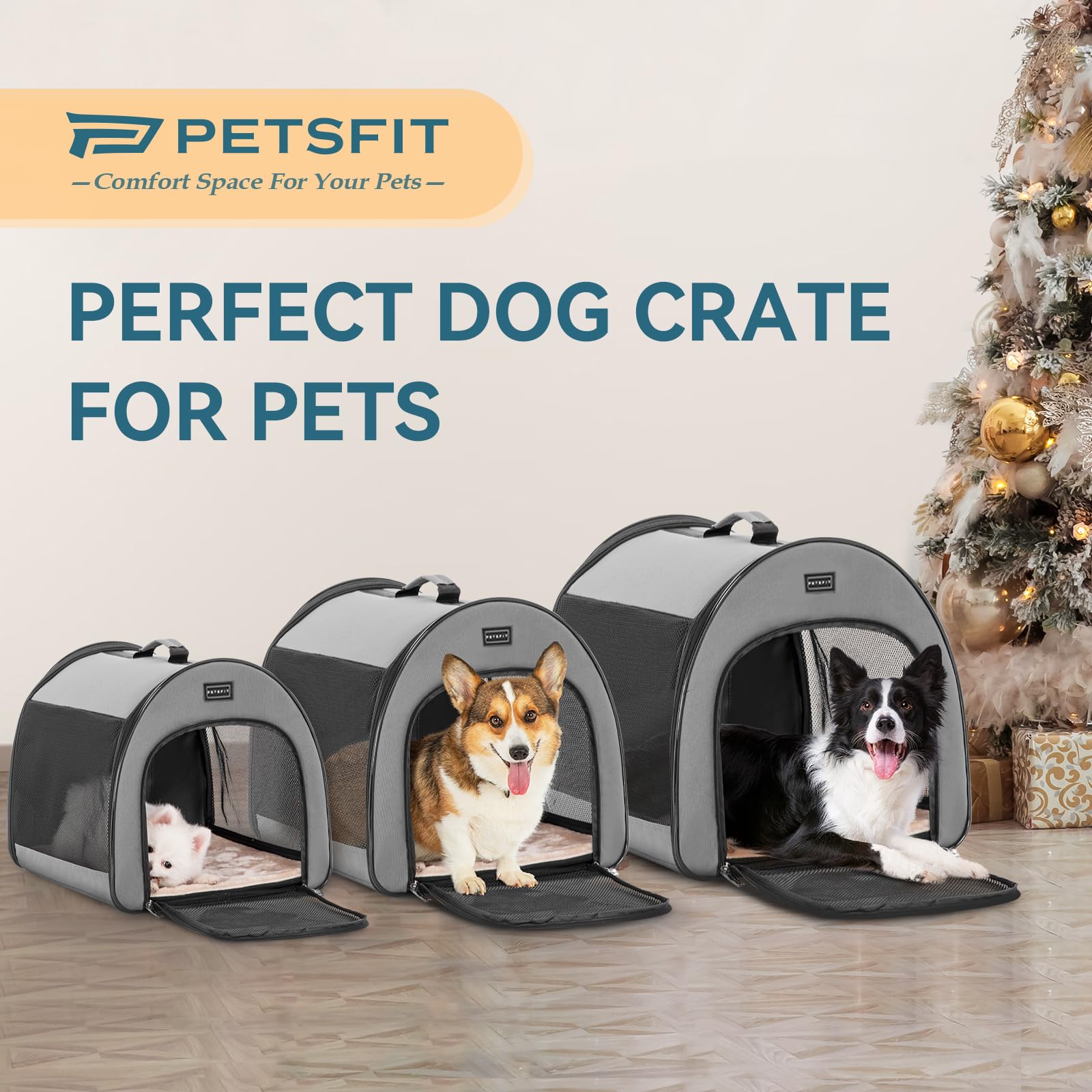 Petsfit Soft Dog Crate, Arch Design Indoor Dog Kennel Outdoor/Indoor Use, Collapsible Portable Dog Crate 19' Lx26 Wx20 H, Grey