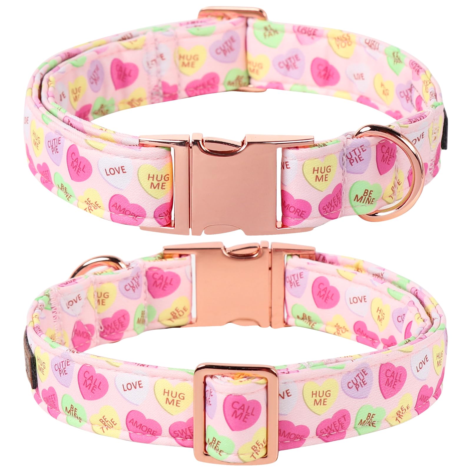 Lionet Paws Valentine'S Pink Dog Collar, Cute Heart Dog Collar For Medium Dogs, Adjustable Cotton Pet Collars For Small Medium D