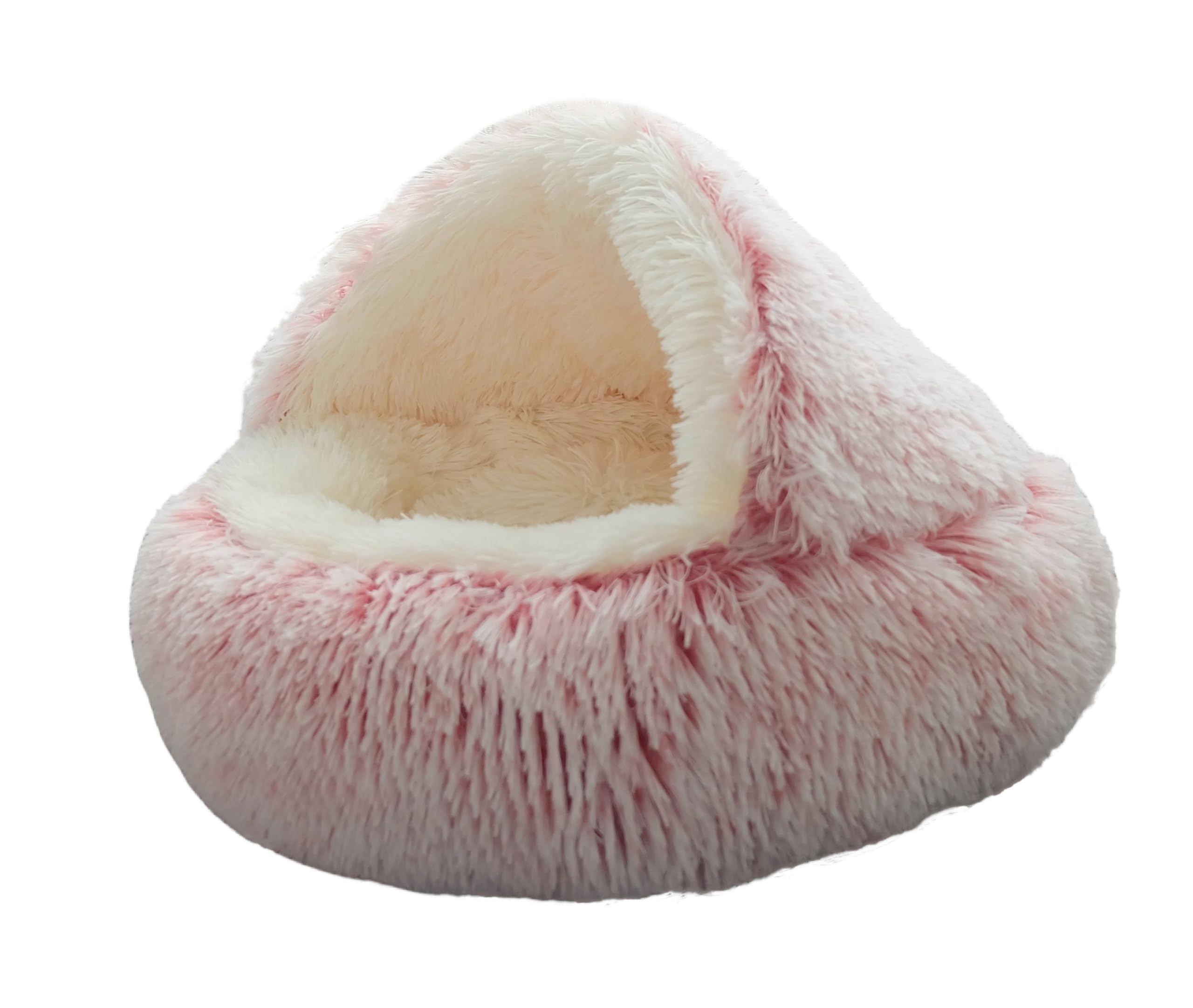 Zanesun Calming Dog Bed & Cat Cave With Hooded Cover, Plush Fluffy Anti-Anxiety Cat Bed, Waterproof Bottom Washable (Pink, 25.6X