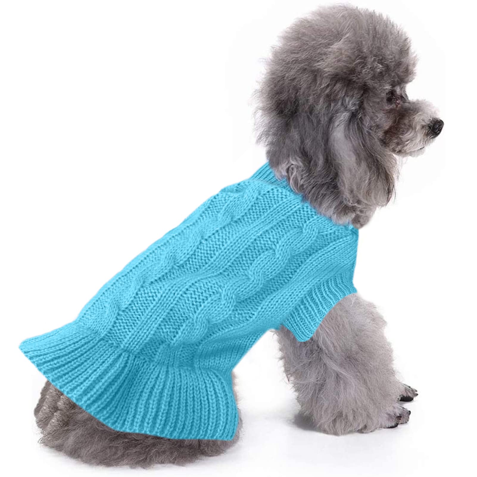 Chborchicen Small Dog Sweaters Knitted Pet Cat Warm Dog Sweatshirt Winter Clothes Kitten Puppy Sweater (Xs, Dress-Sky Blue)