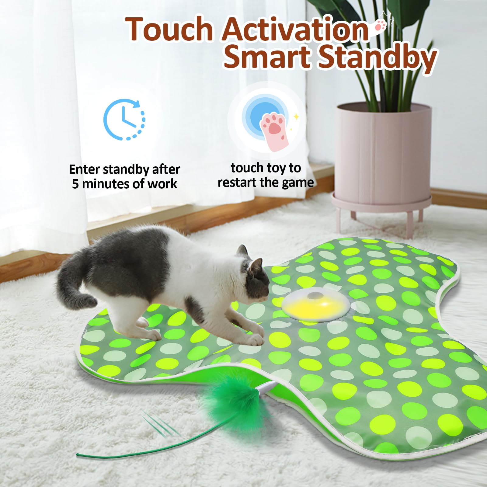 Sofolor Interactive Cat Toy, Automatic Cat Toys For Indoor Cats, Hide And Seek Cat Toy With Motion Activated, Moving Feather, Ch