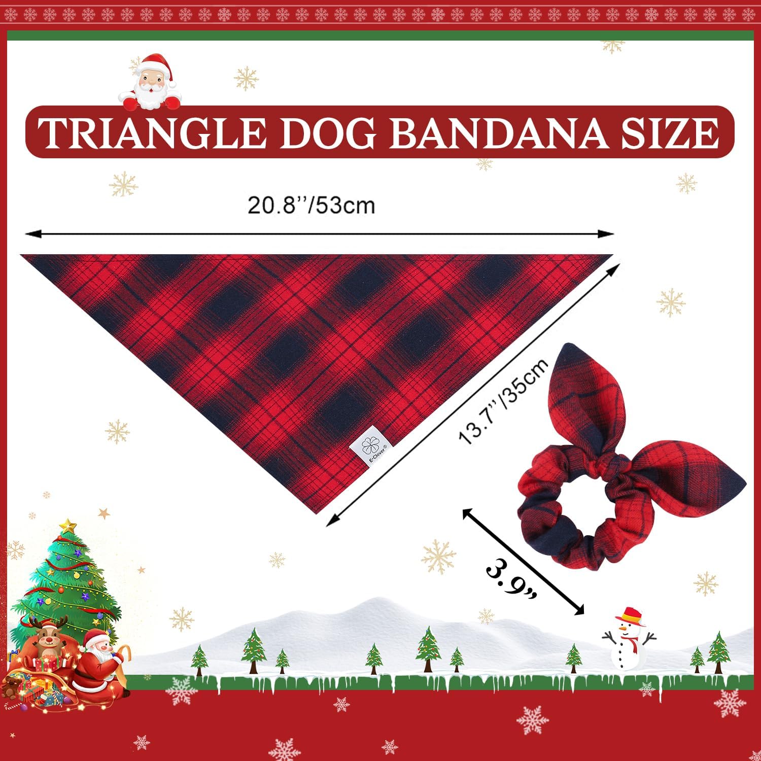E-Clover Dog Bandanas Girl & Matching Scrunchie Set Plaid Dog Kerchief Bandana Triangle Scarf Bibs For Small Dog Puppy Boy Pet O