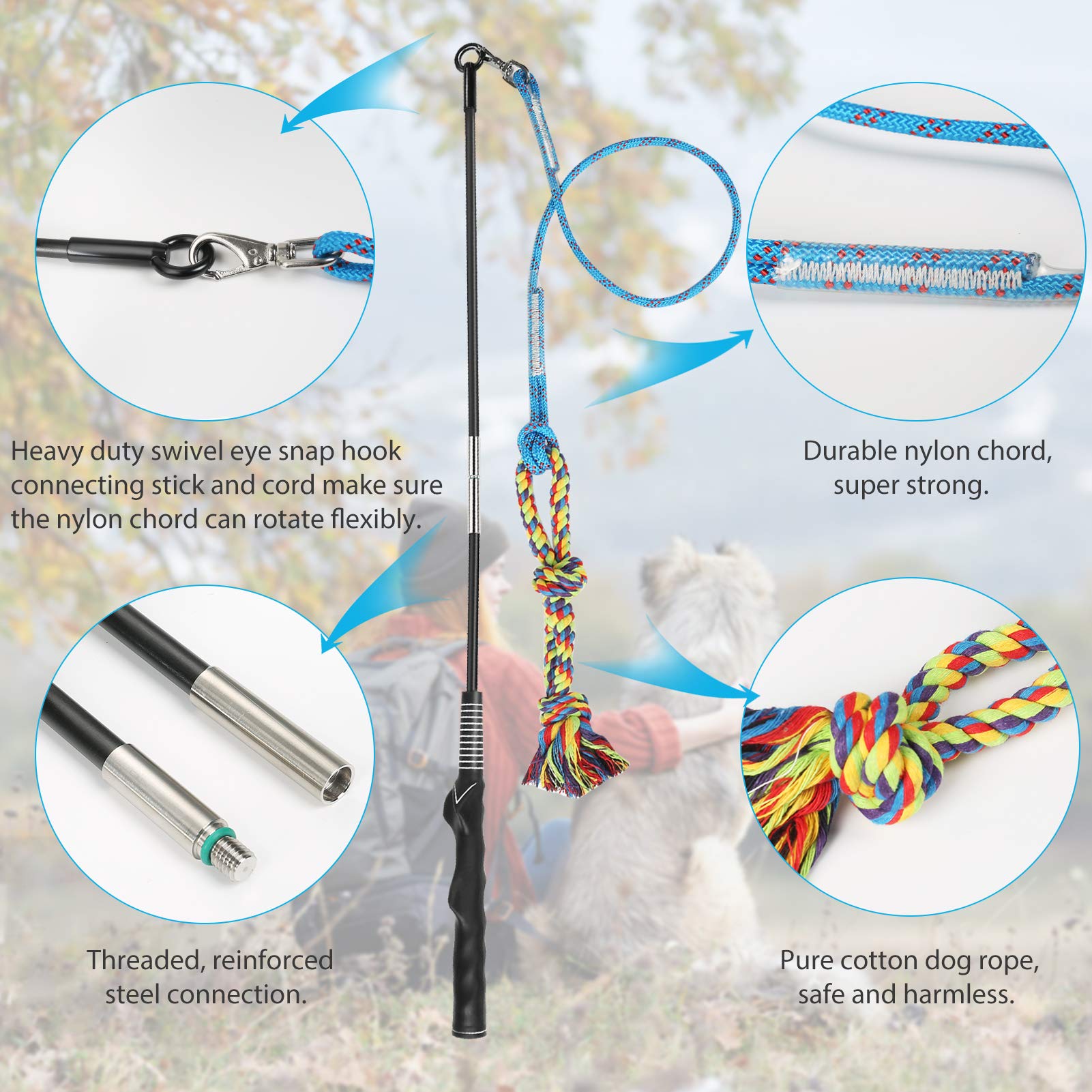 DIBBATU Flirt Pole for Dogs - Interactive Chase & Tug Toy for Large, Medium, & Small Dogs - Outdoor Exercise & Training Tool