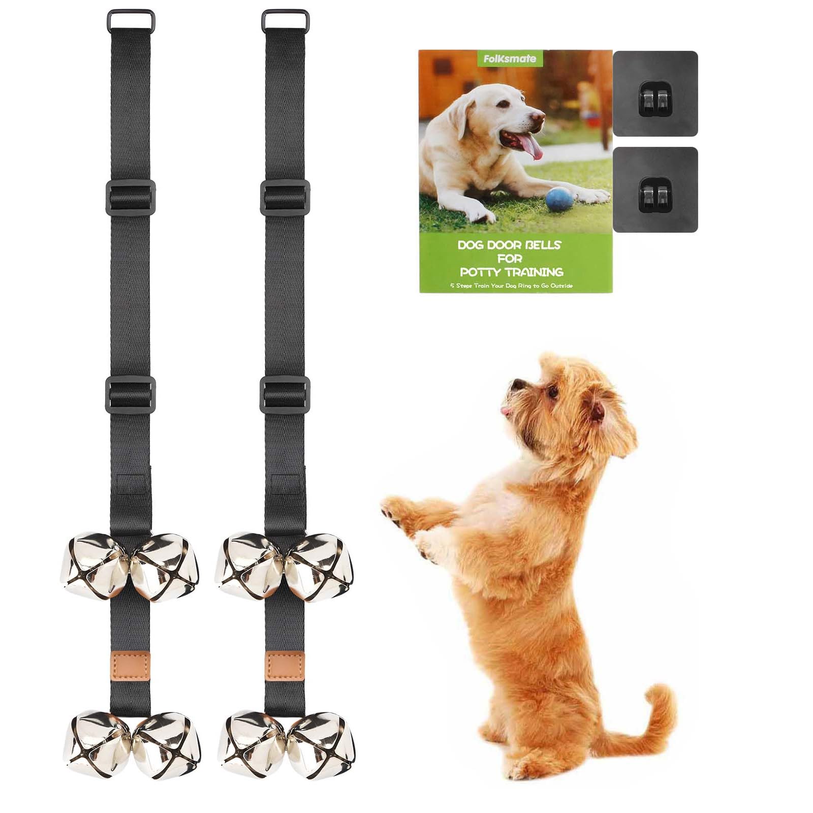 Folksmate Dog Doorbells For Potty Training, 2 Packs Dog Door Bells With Extra Loud Bells Adjustable For Dog Training, Housebreak